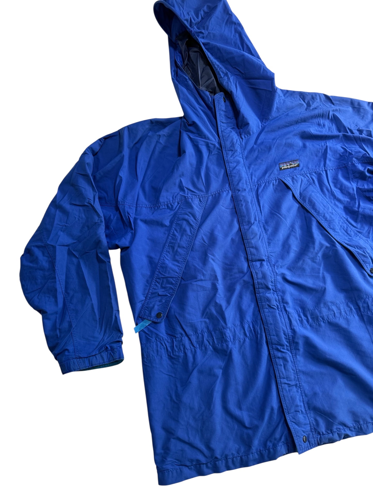 Vintage 1990s Patagonia Hooded Rain Jacket Blue Outdoor Shell Windbreaker