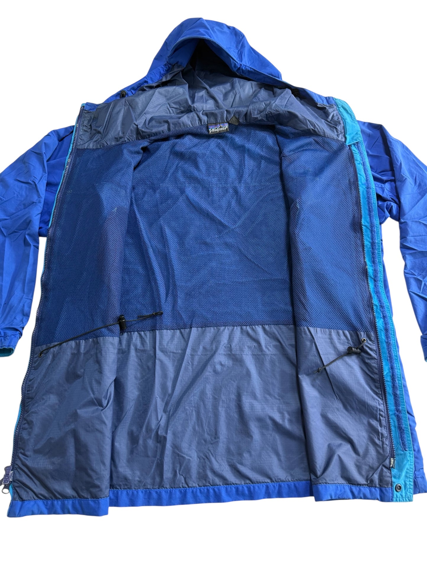 Vintage 1990s Patagonia Hooded Rain Jacket Blue Outdoor Shell Windbreaker