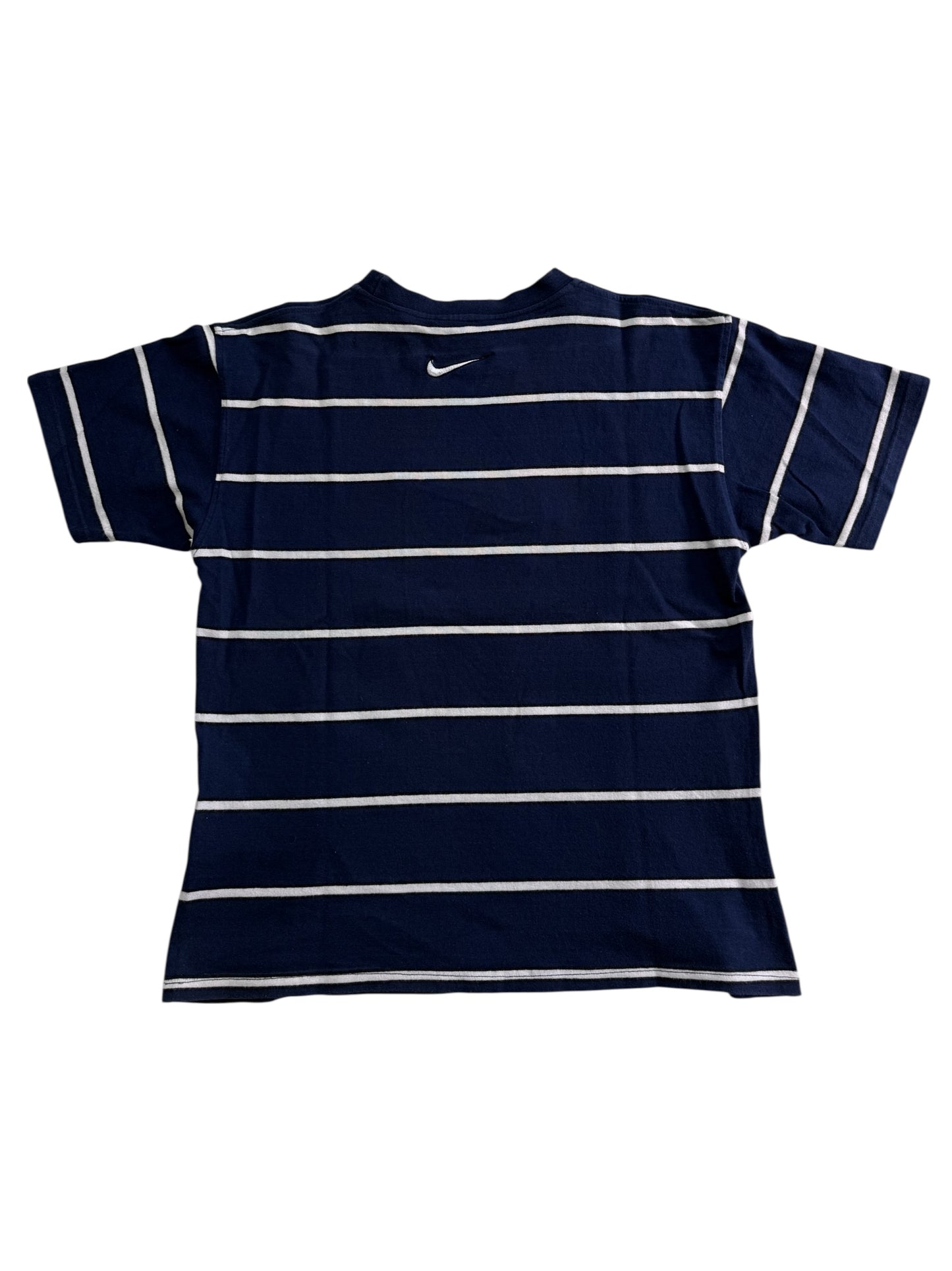 Vintage Nike Center Swoosh Striped T-Shirt Navy White Embroidered Logo 90s