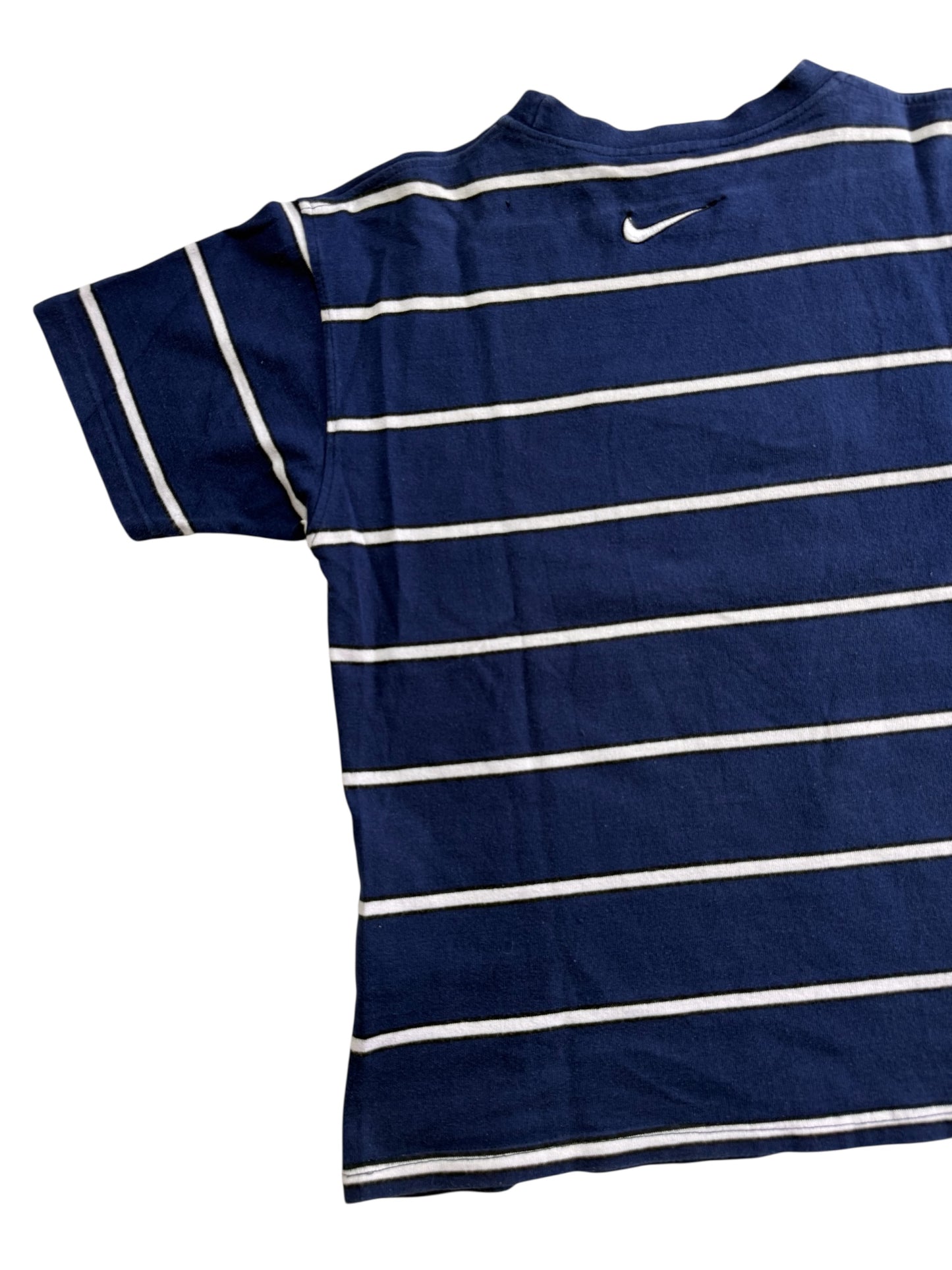 Vintage Nike Center Swoosh Striped T-Shirt Navy White Embroidered Logo 90s