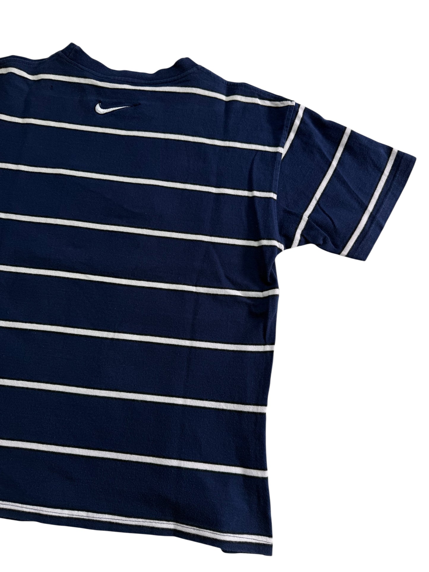 Vintage Nike Center Swoosh Striped T-Shirt Navy White Embroidered Logo 90s