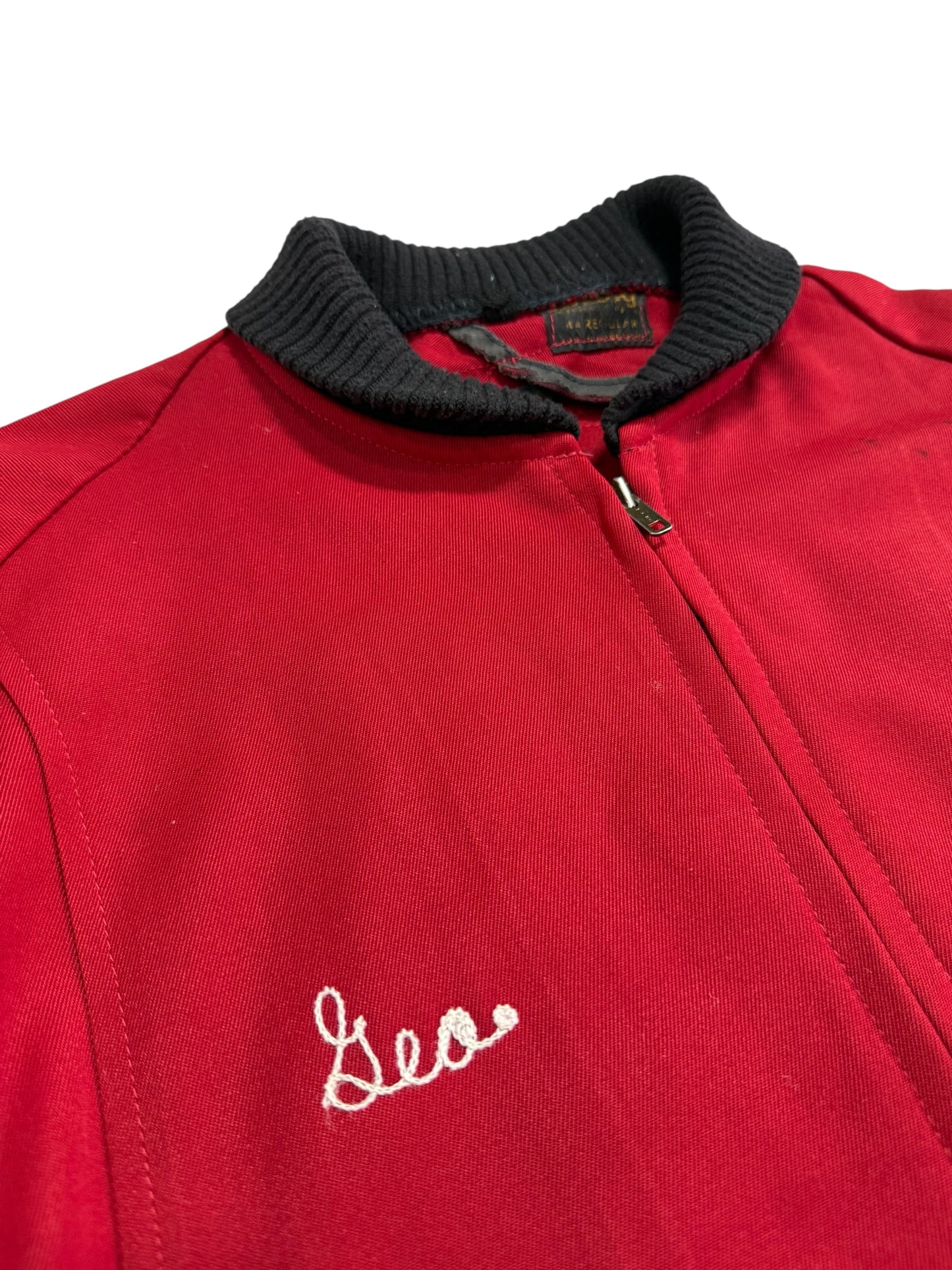 Vintage 1950s-60s Unitog Bowling Jacket Red Chain Stitch