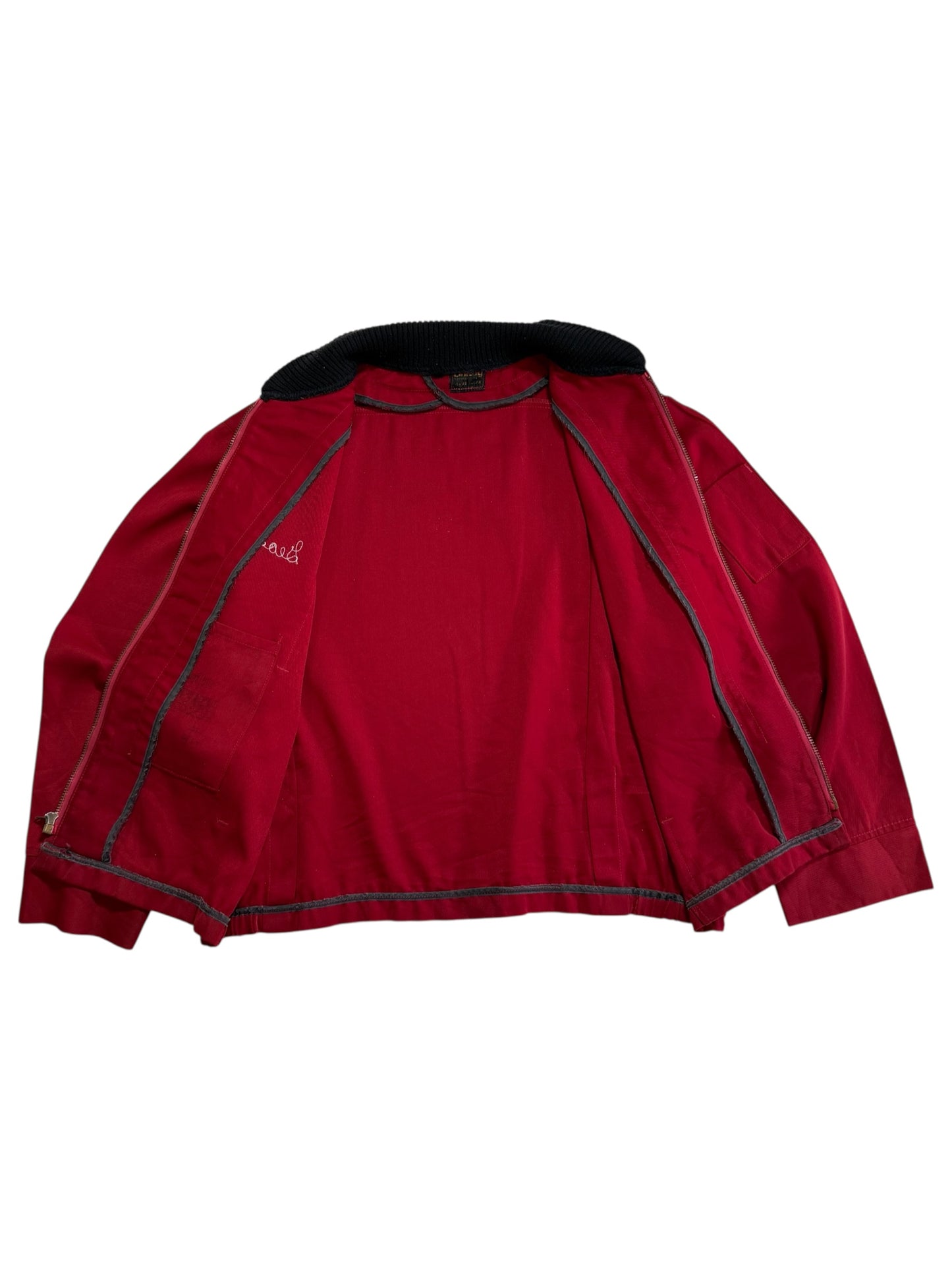 Vintage 1950s-60s Unitog Bowling Jacket Red Chain Stitch