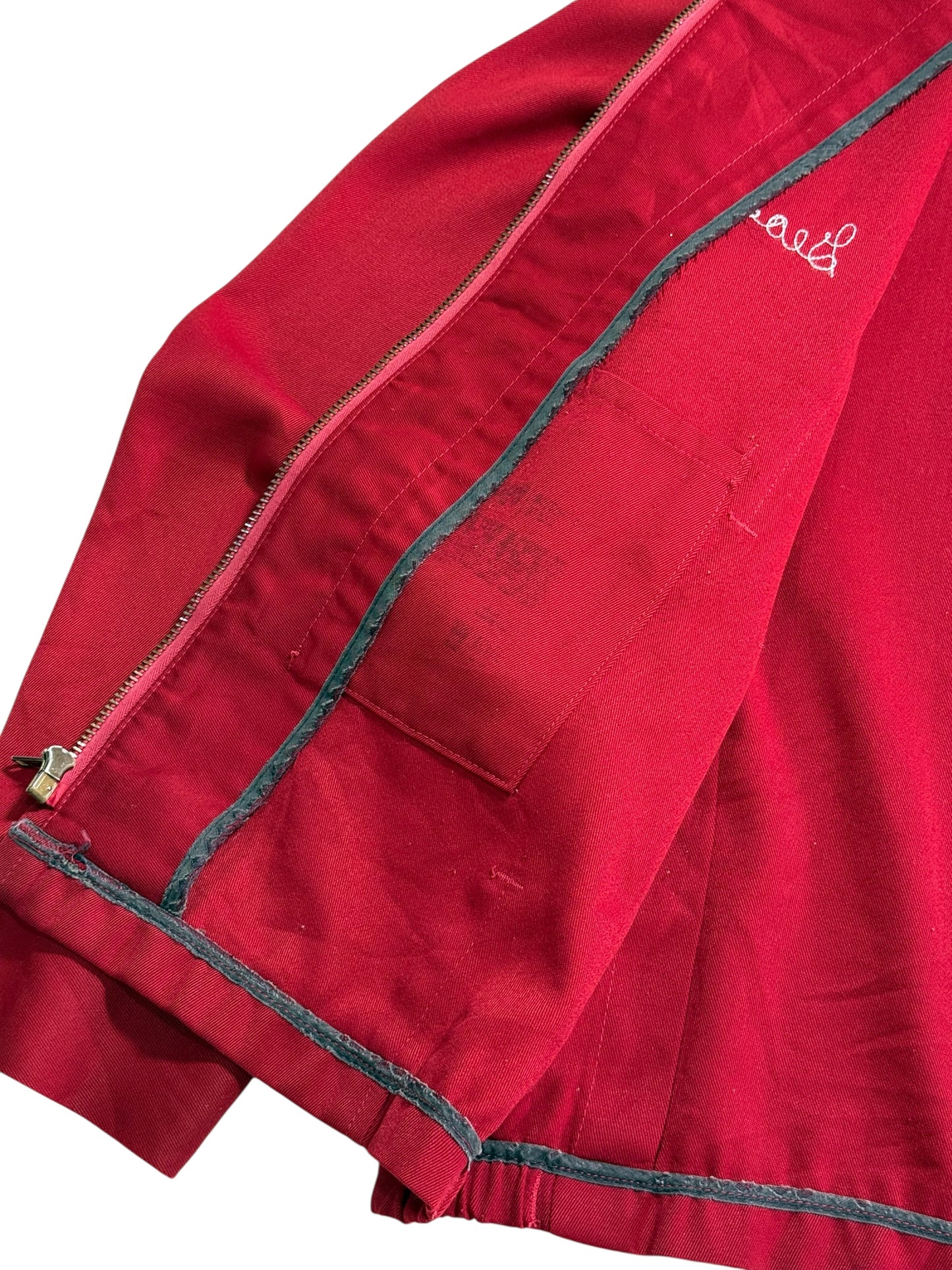 Vintage 1950s-60s Unitog Bowling Jacket Red Chain Stitch