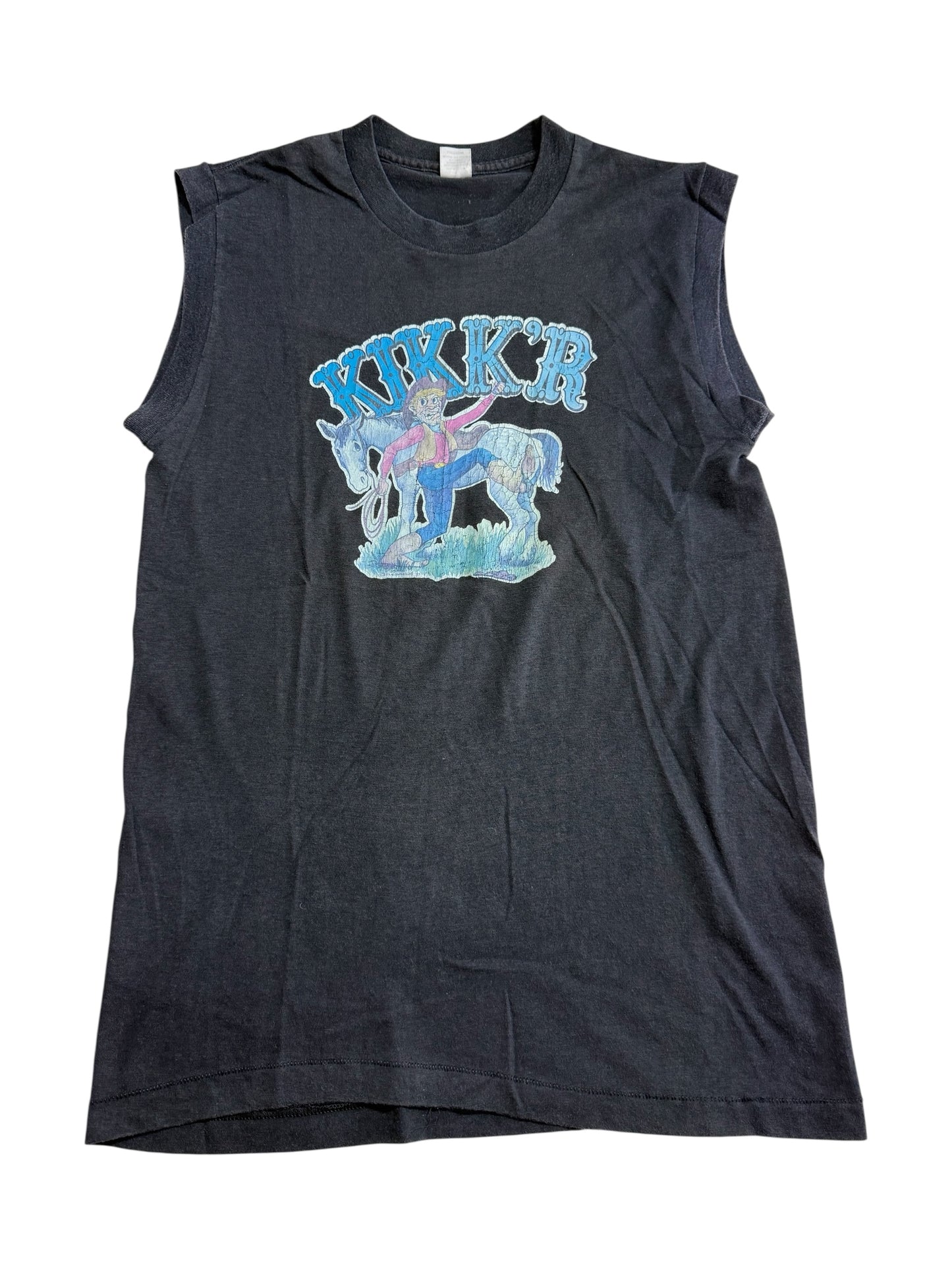 Vintage 80s KIKK’R Cowboy Iron On Sleeveless Tshirt Western Graphic