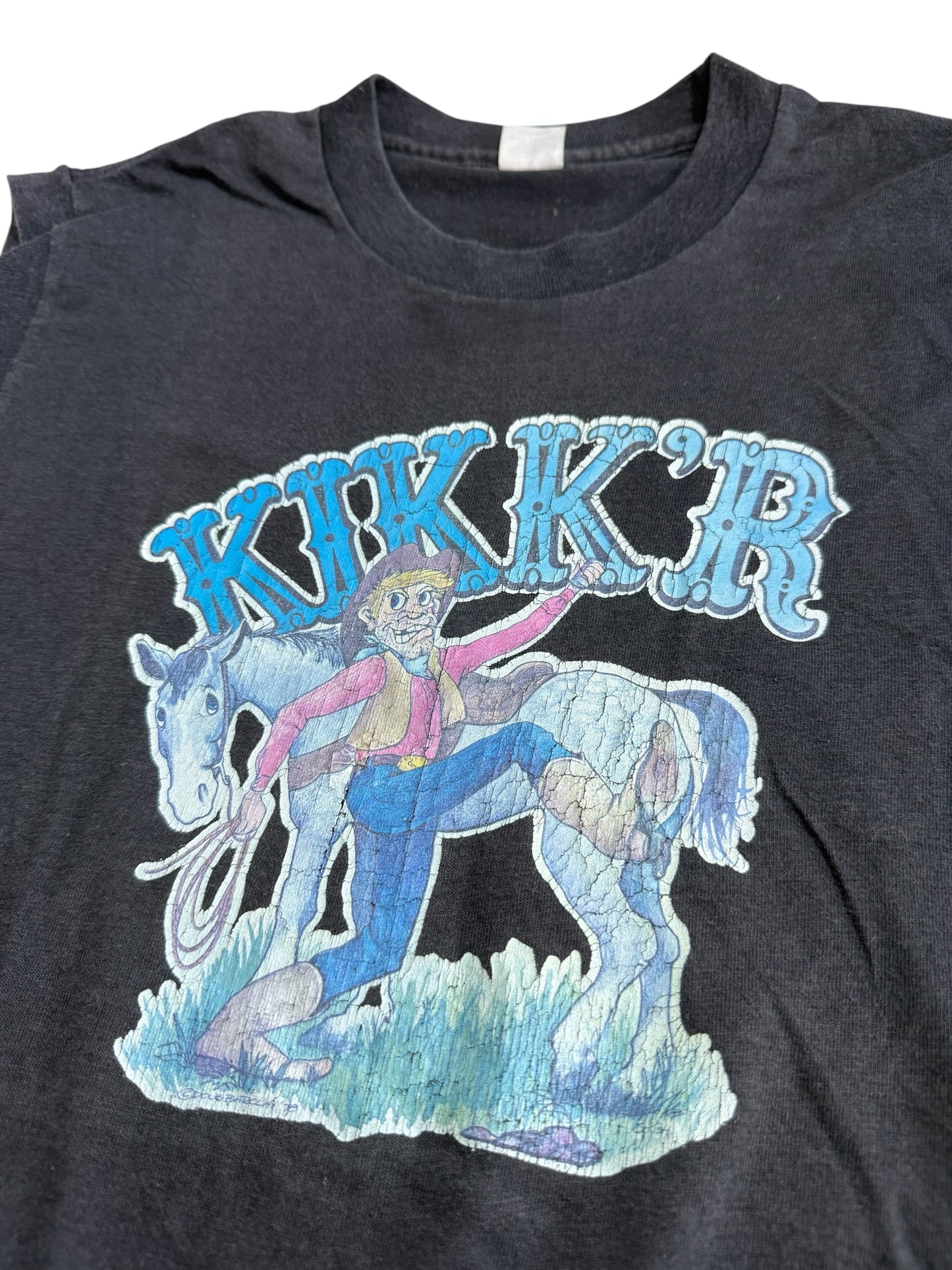 Vintage 80s KIKK’R Cowboy Iron On Sleeveless Tshirt Western Graphic