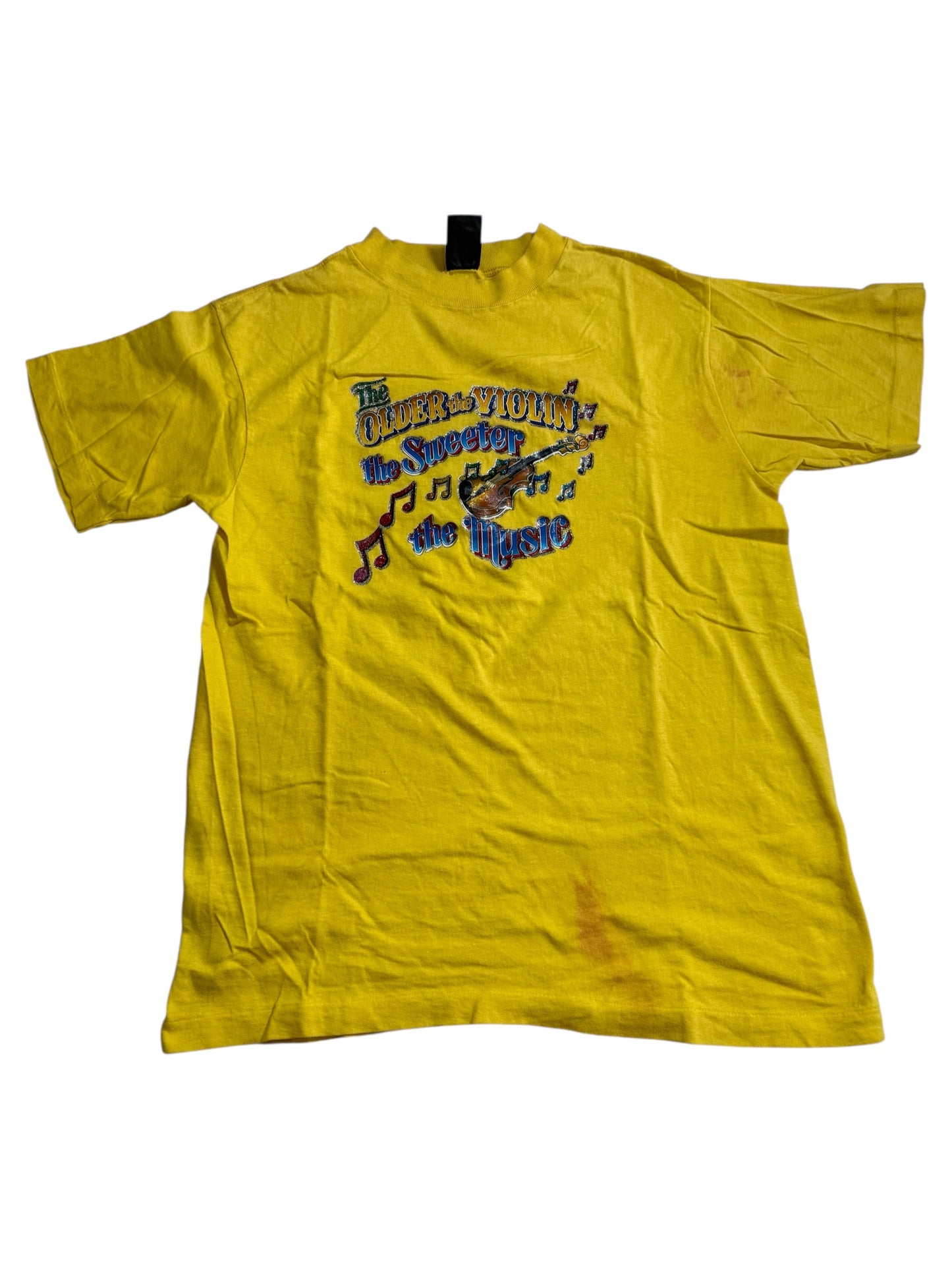 Vintage 70s 80s Violin Music Iron On Tshirt Glitter Graphic