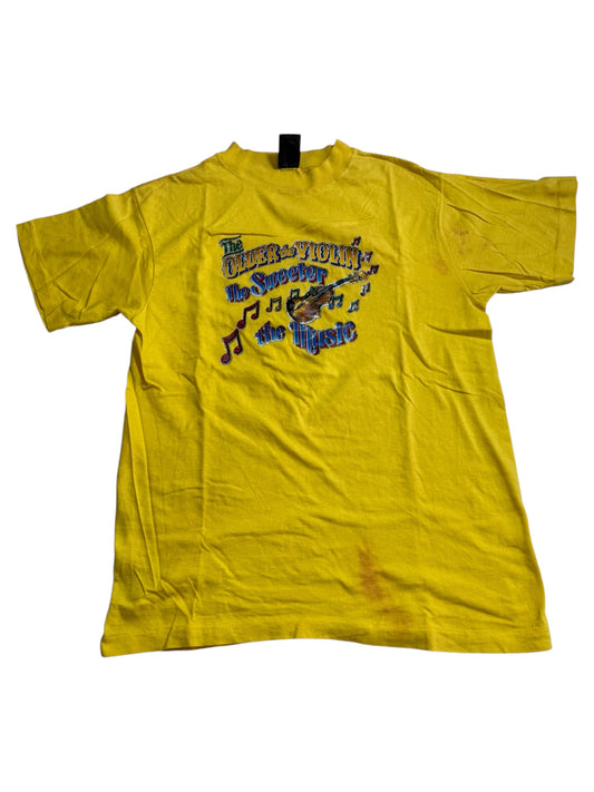 Vintage 70s 80s Violin Music Iron On Tshirt Glitter Graphic