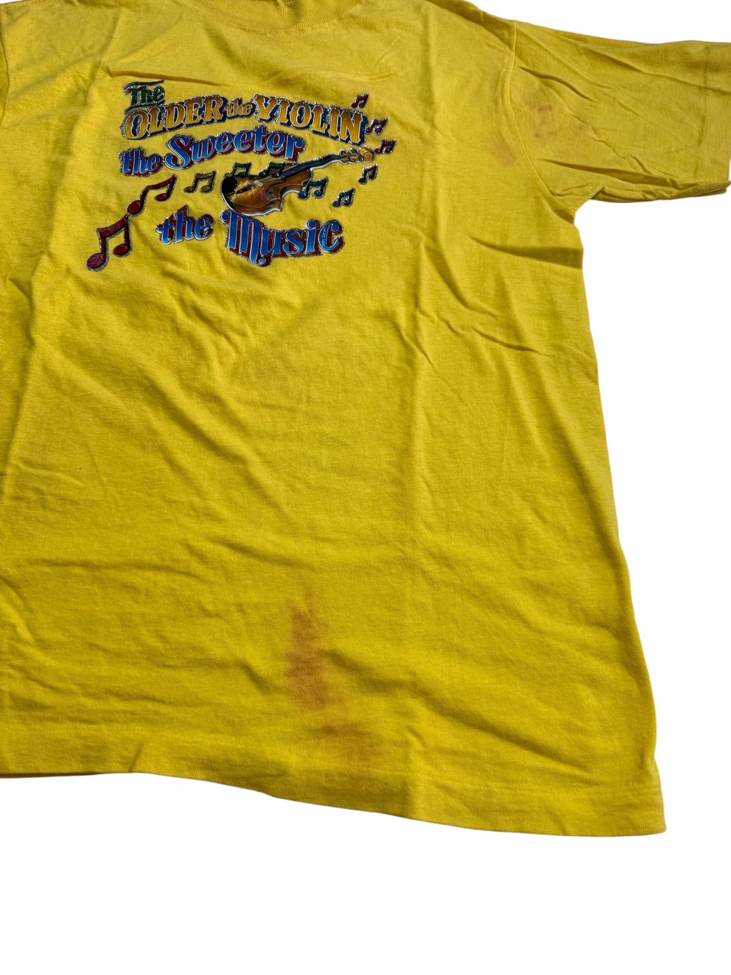 Vintage 70s 80s Violin Music Iron On Tshirt Glitter Graphic