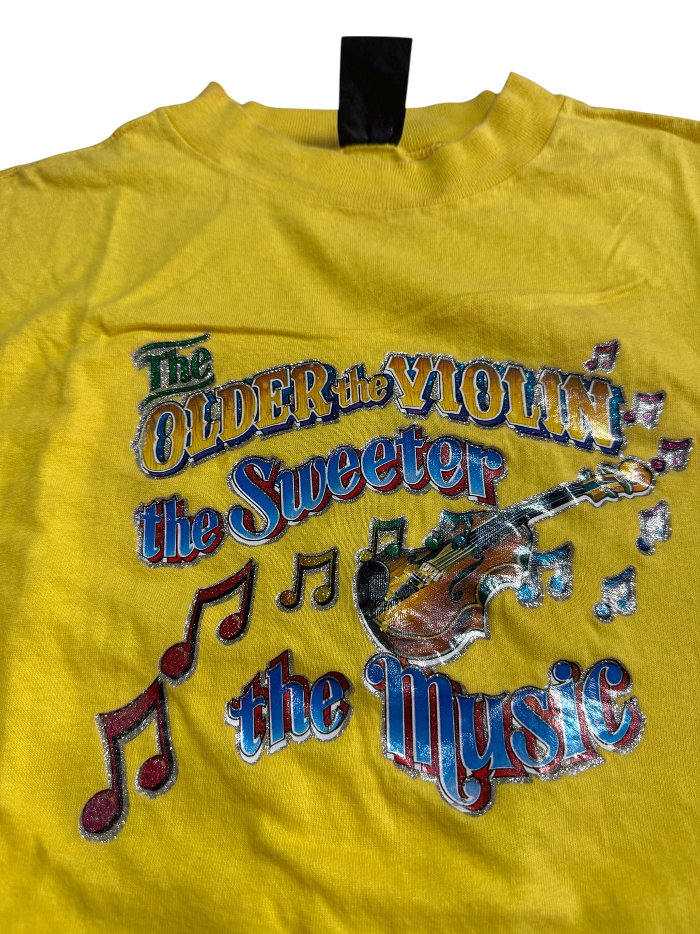 Vintage 70s 80s Violin Music Iron On Tshirt Glitter Graphic