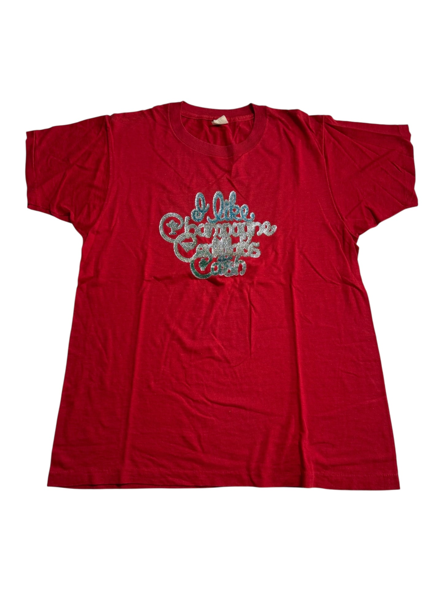 Vintage 80s Double Sided Glitter Graphic Tshirt Red Novelty Iron On