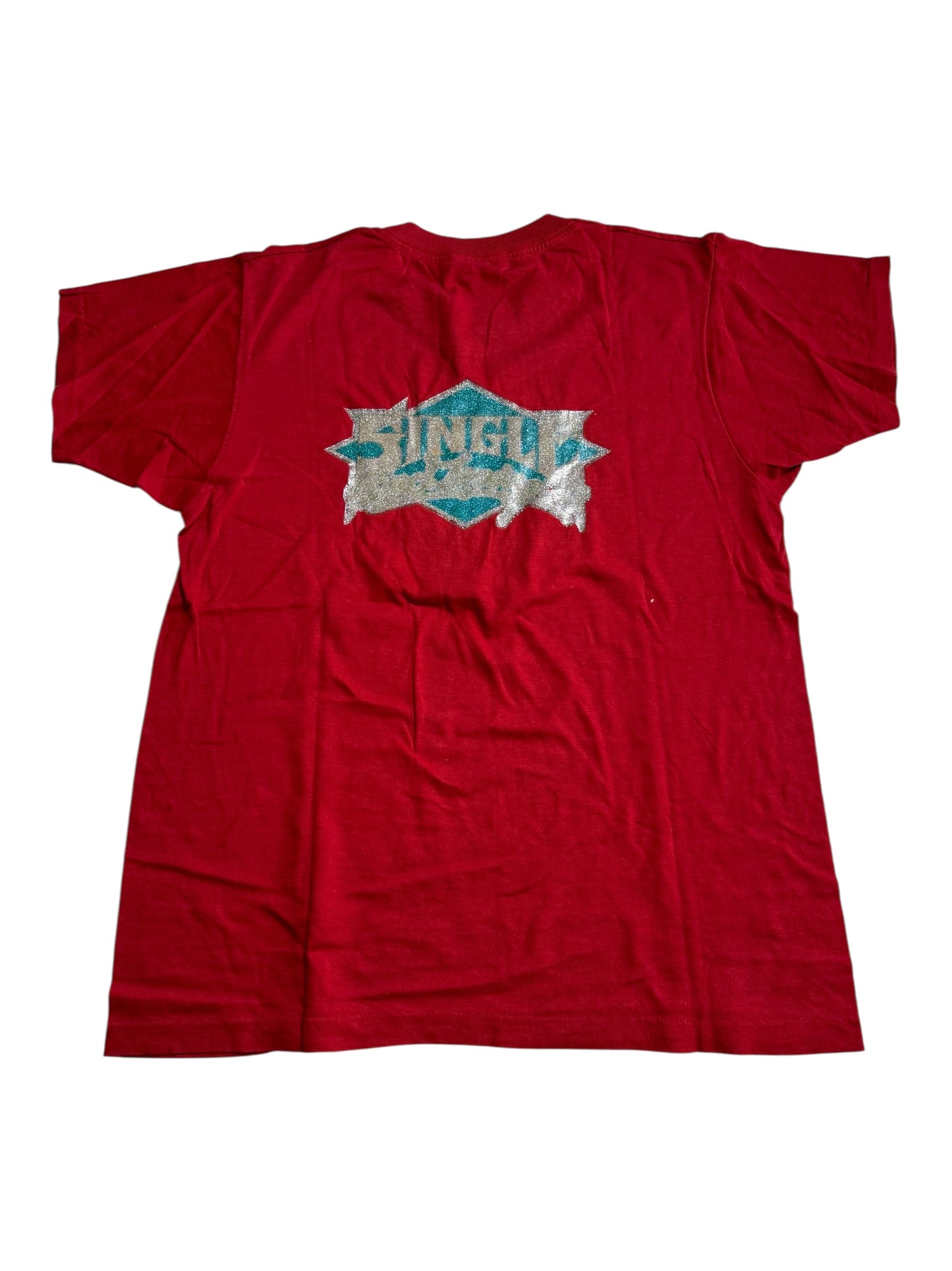Vintage 80s Double Sided Glitter Graphic Tshirt Red Novelty Iron On