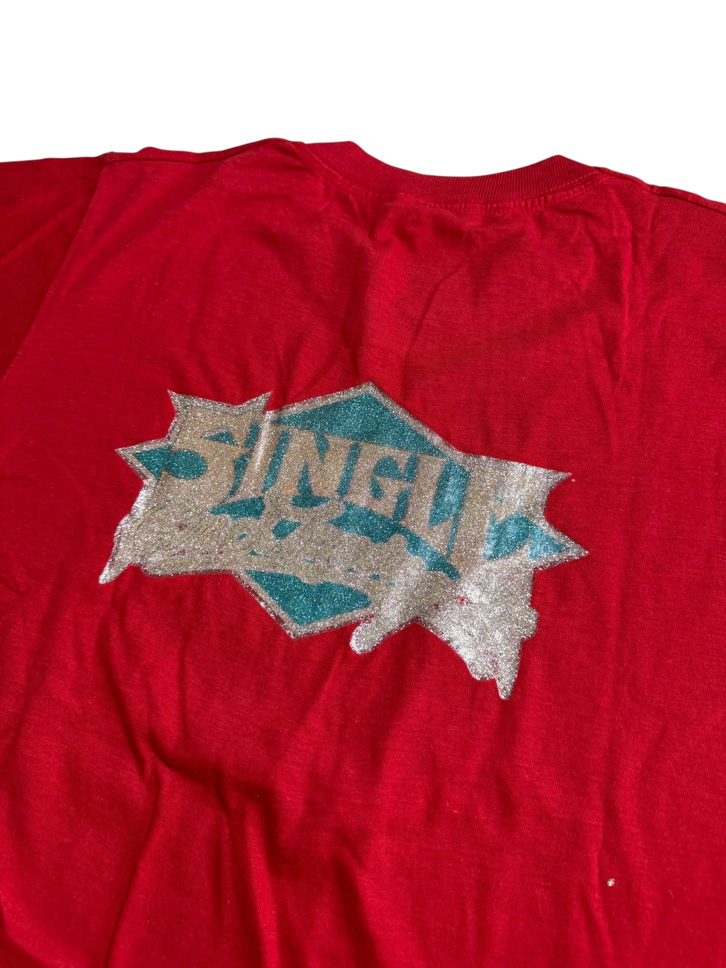 Vintage 80s Double Sided Glitter Graphic Tshirt Red Novelty Iron On