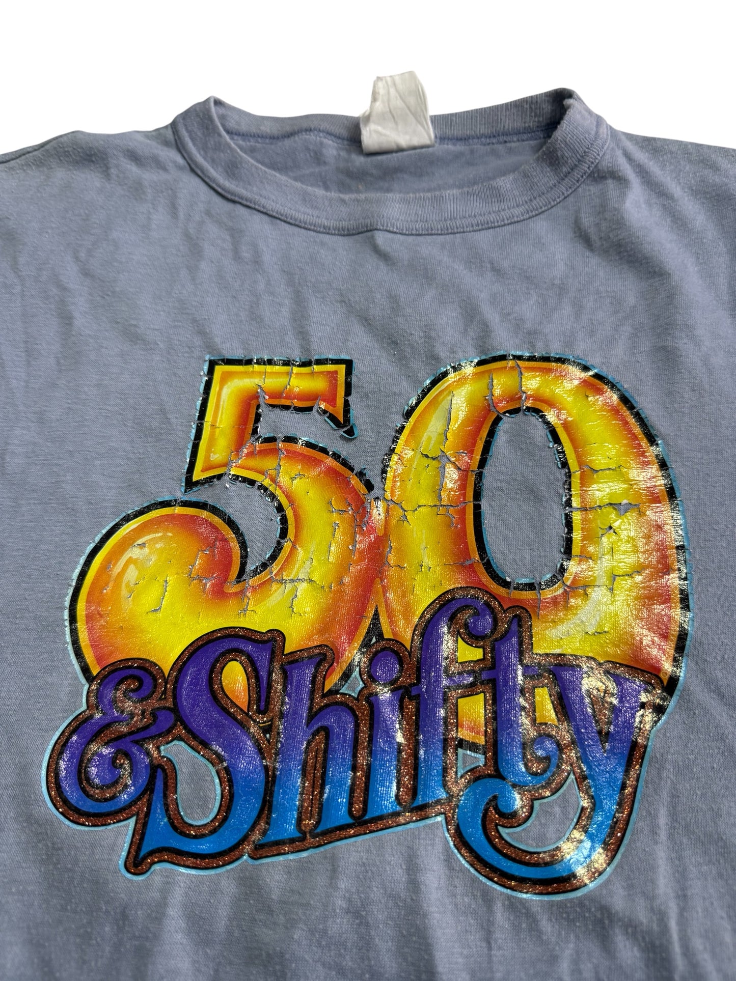 Vintage 80s 50 & Shifty Graphic Tshirt Funny Novelty USA Made Iron On