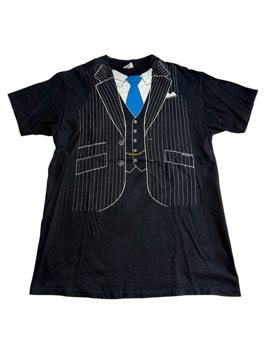 Vintage 1980s Tuxedo Print Tshirt Novelty Suit Graphic