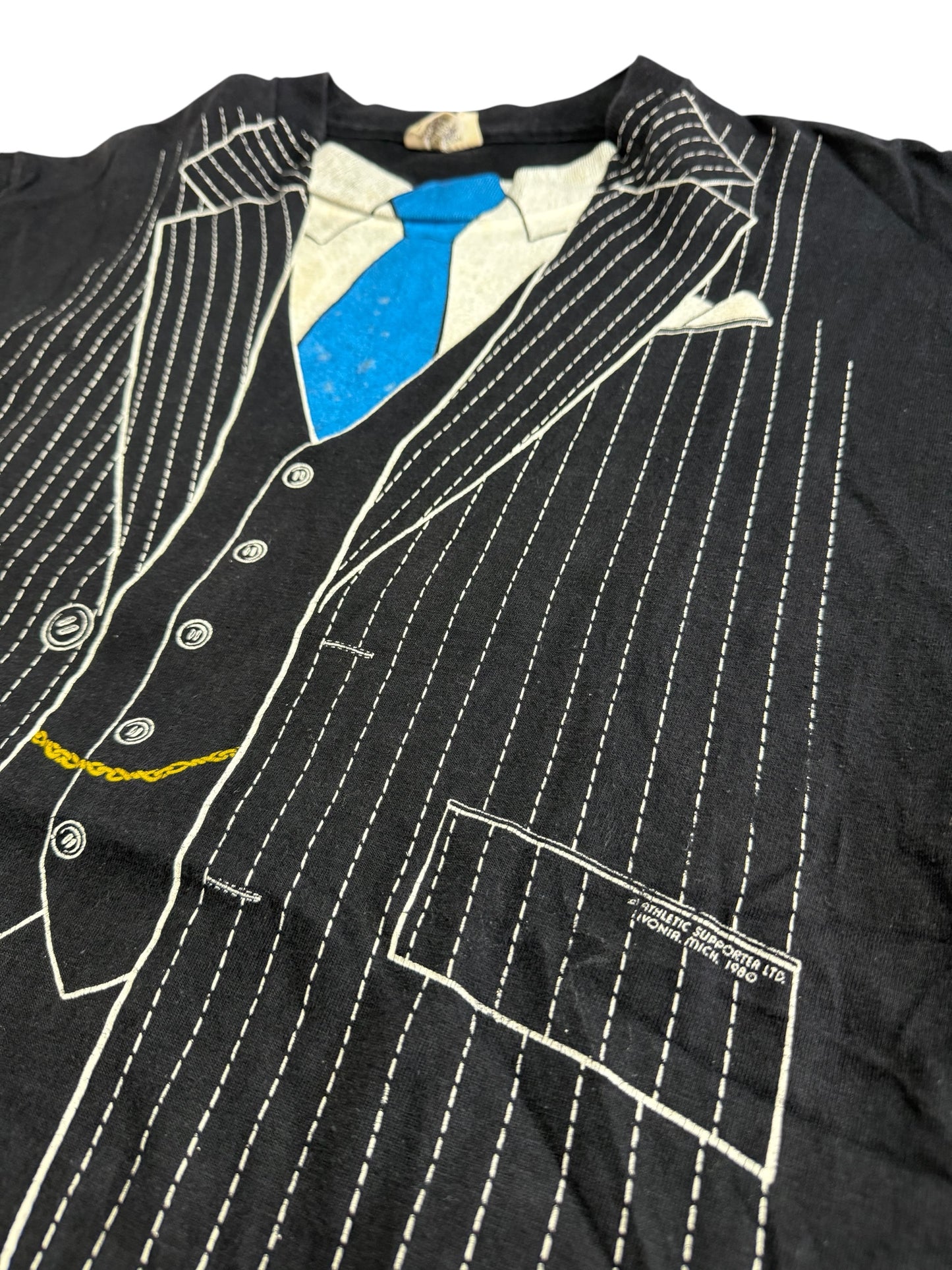 Vintage 1980s Tuxedo Print Tshirt Novelty Suit Graphic