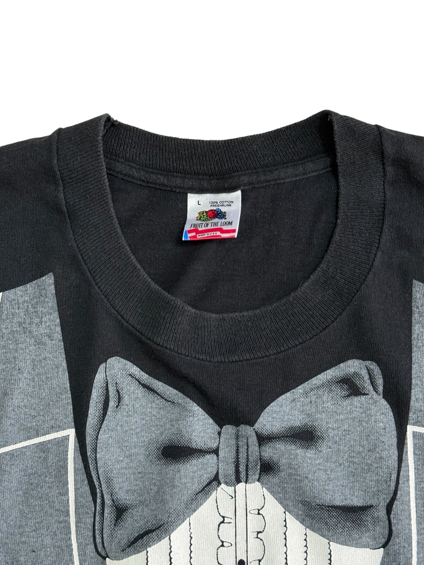 Vintage 1980 Tuxedo Print Tshirt Bow Tie Suit Graphic