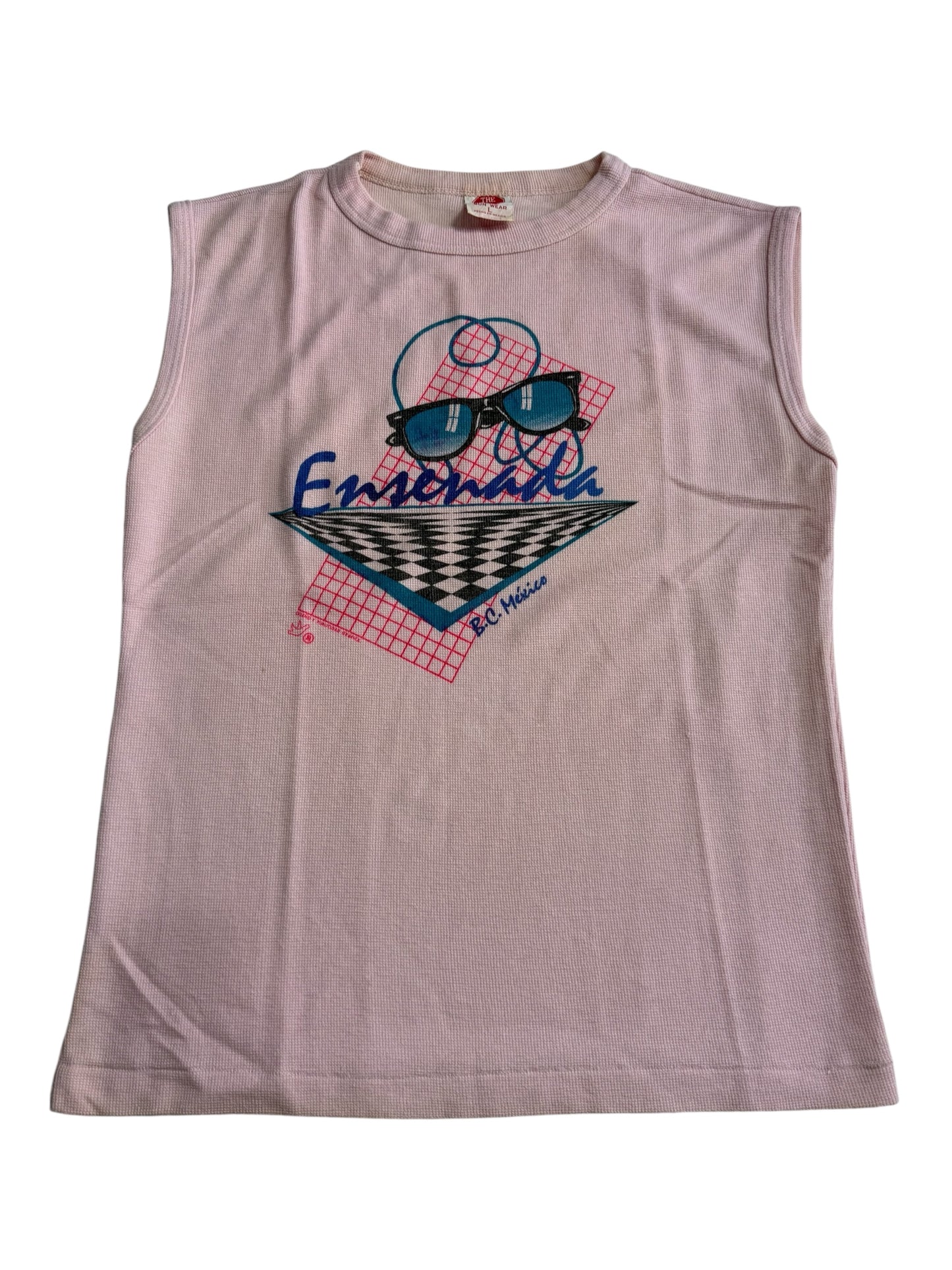 Vintage 1980s Ensenada Mexico Graphic Sleeveless Tee Pink Tank Top