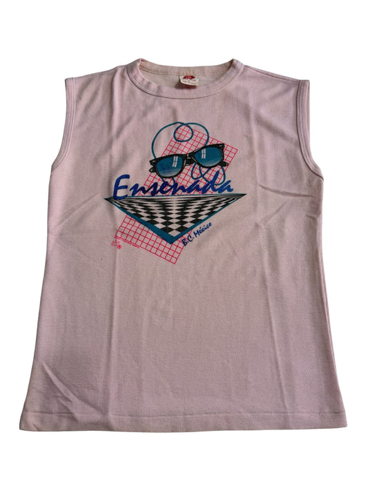 Vintage 1980s Ensenada Mexico Graphic Sleeveless Tee Pink Tank Top