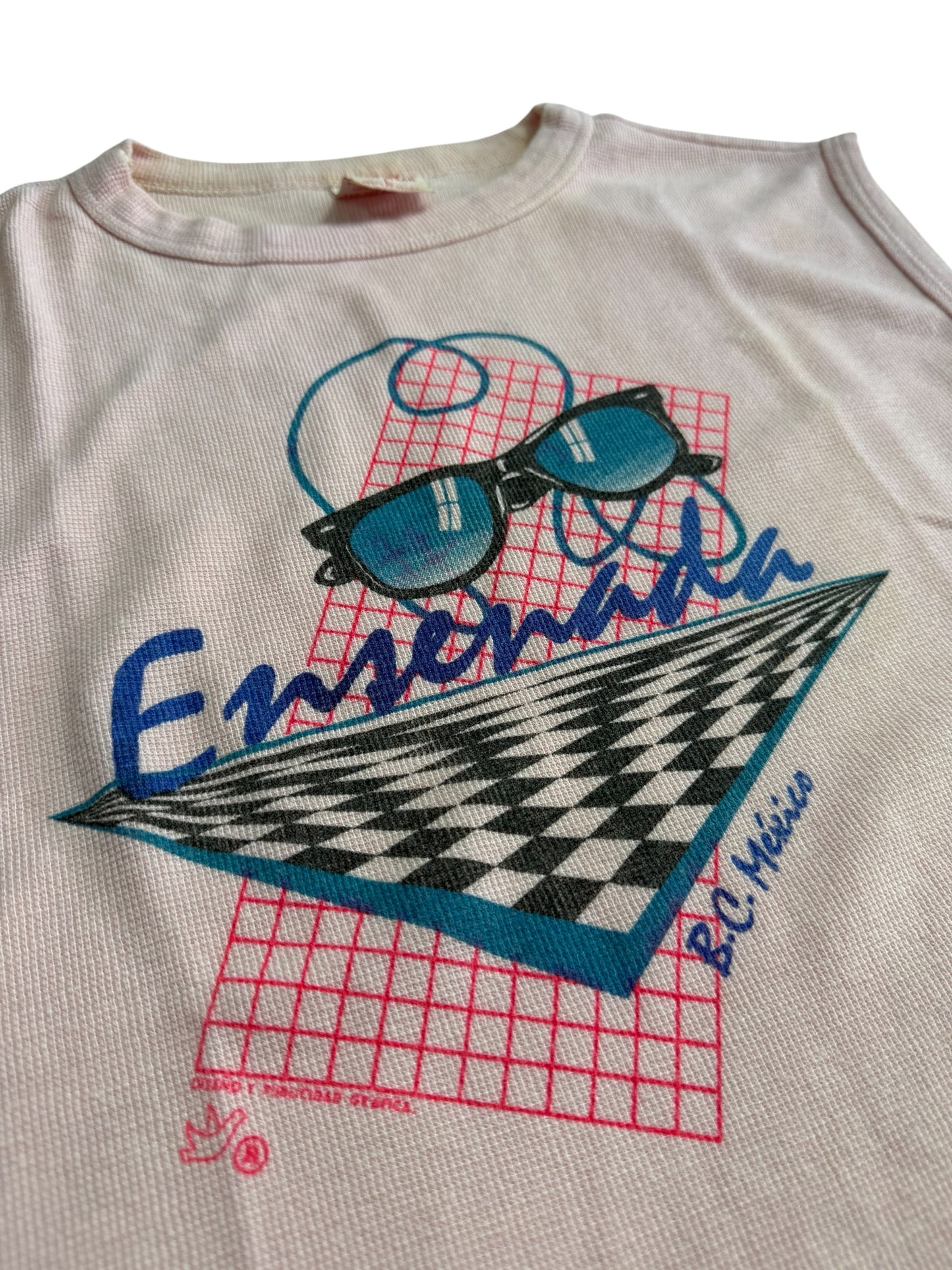 Vintage 1980s Ensenada Mexico Graphic Sleeveless Tee Pink Tank Top