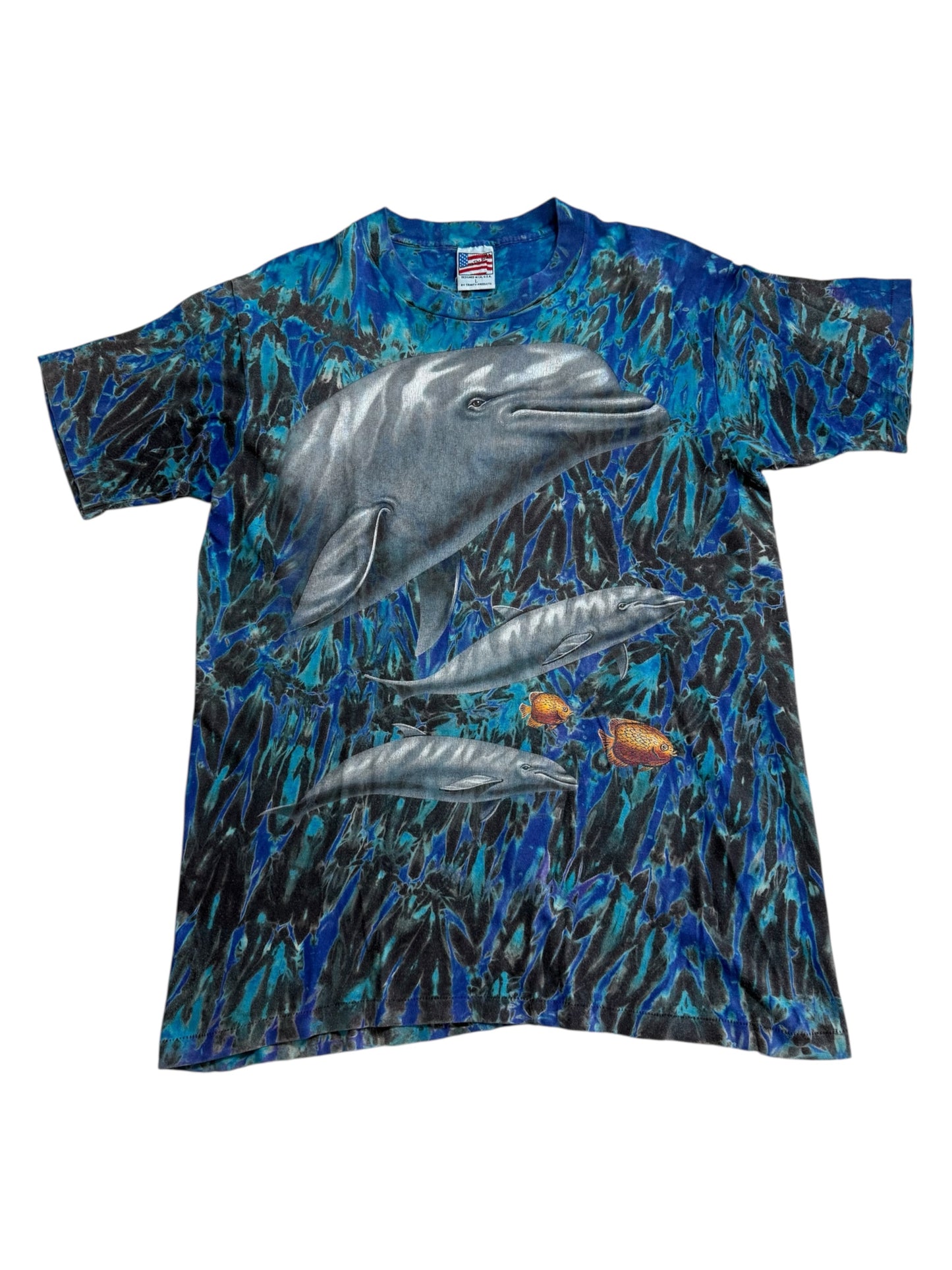 Vintage 90s Dolphin Ocean Tie Dye Tshirt Nature Graphic