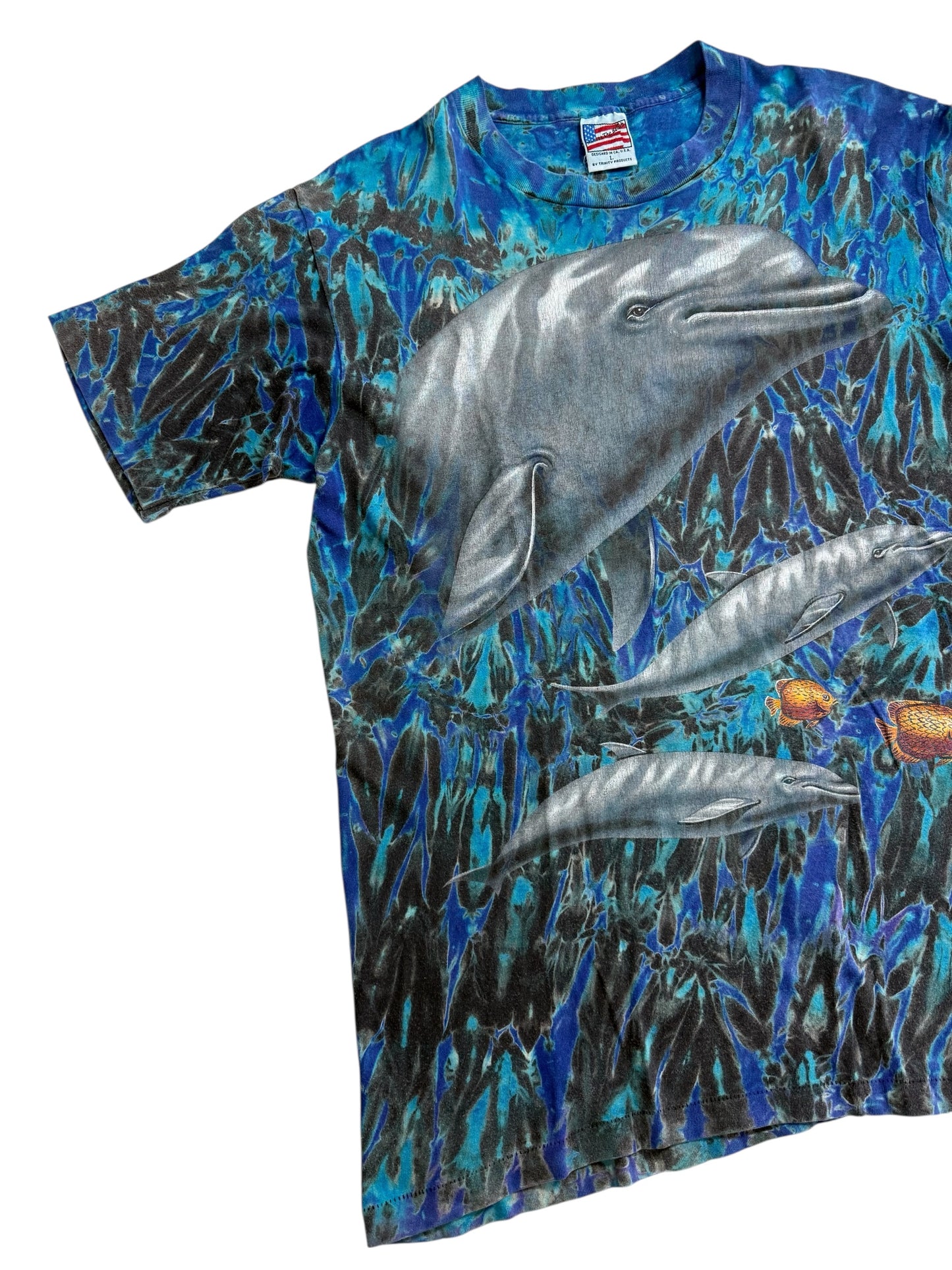 Vintage 90s Dolphin Ocean Tie Dye Tshirt Nature Graphic