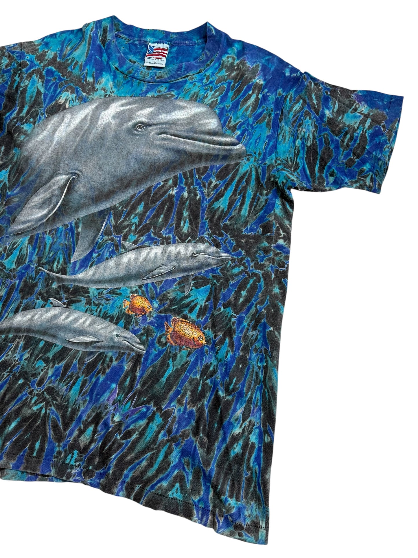 Vintage 90s Dolphin Ocean Tie Dye Tshirt Nature Graphic