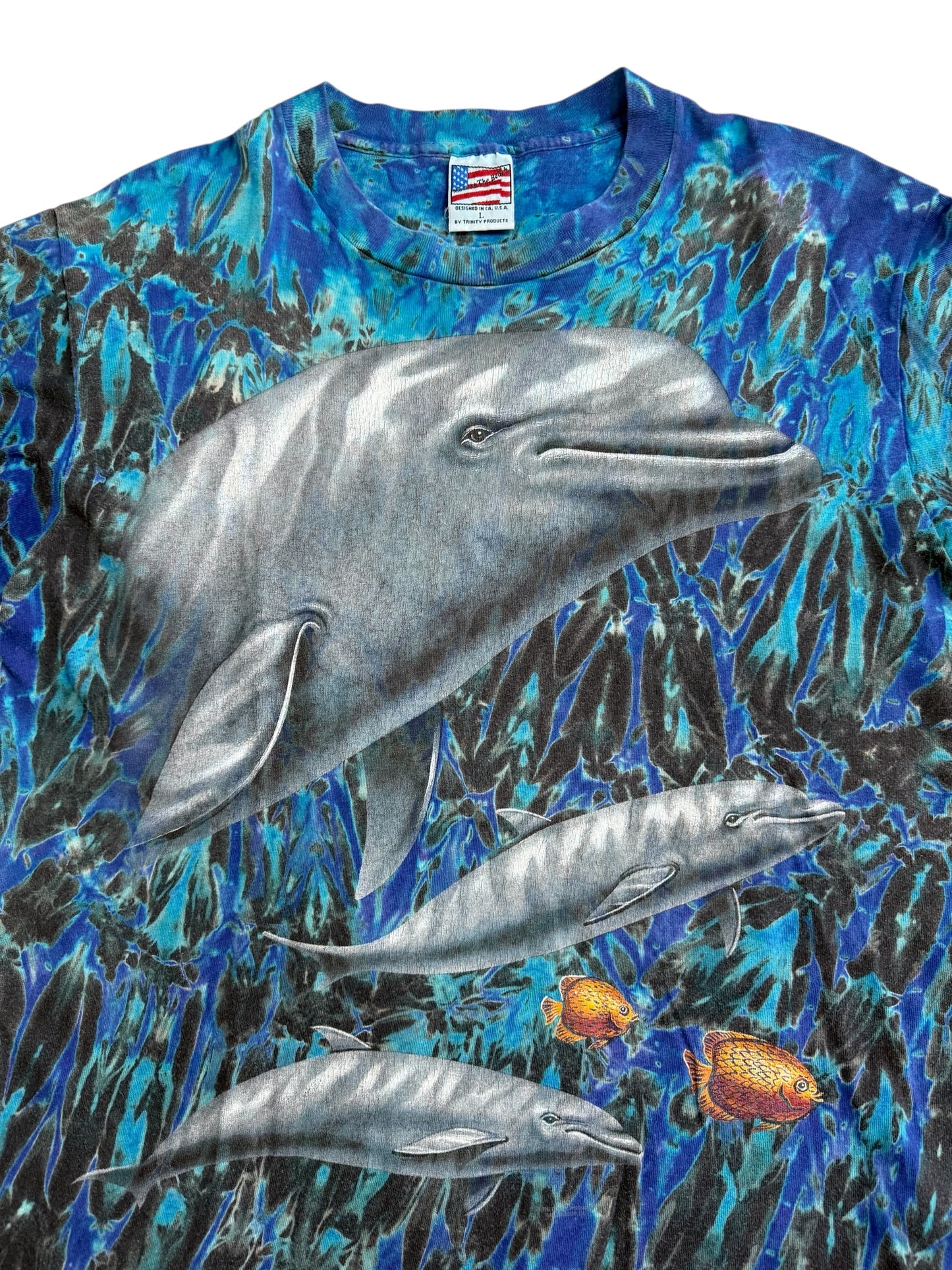 Vintage 90s Dolphin Ocean Tie Dye Tshirt Nature Graphic