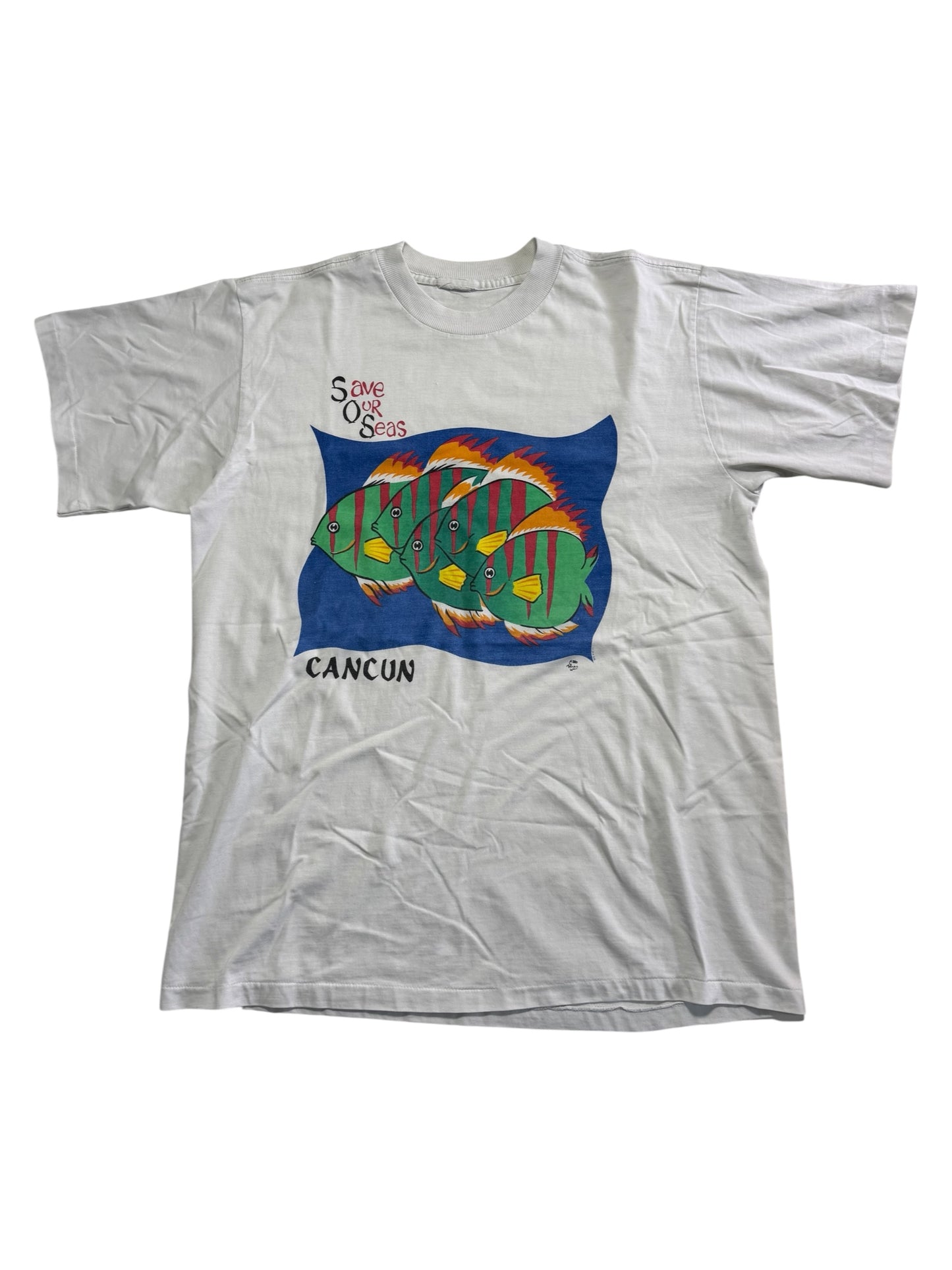 Vintage 1990s Cancun Save Our Seas Fish Graphic Tshirt