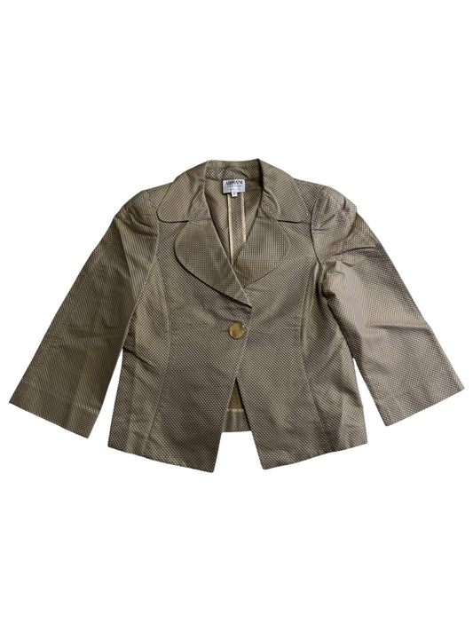 Vintage Armani Collezioni Silk Blend Cropped Blazer Made in Italy Beige Textured Jacket