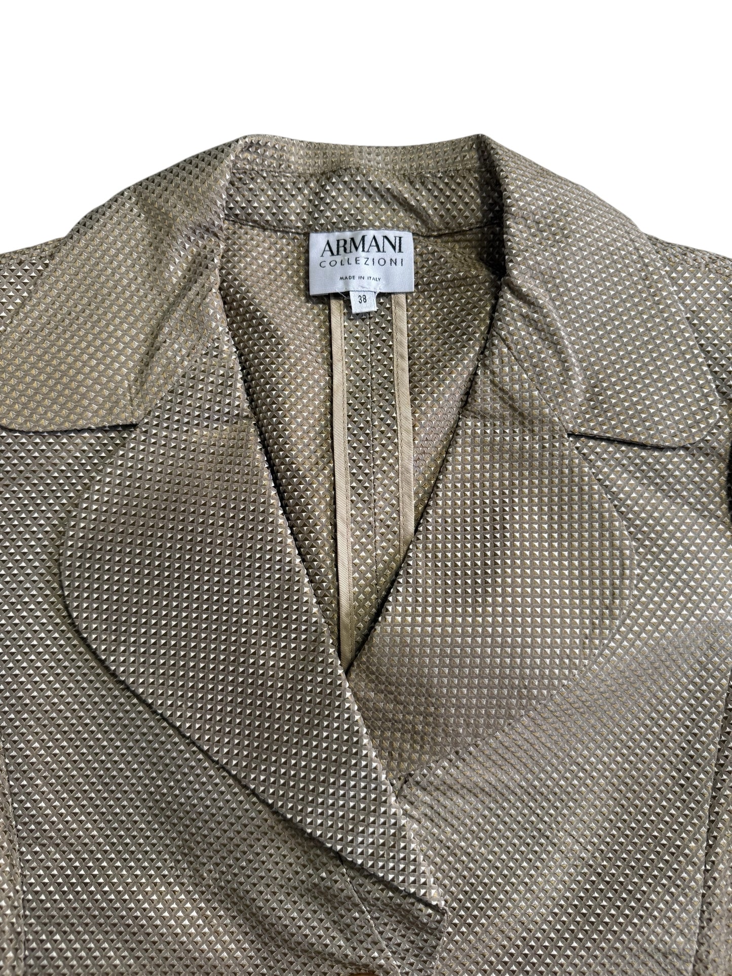 Vintage Armani Collezioni Silk Blend Cropped Blazer Made in Italy Beige Textured Jacket