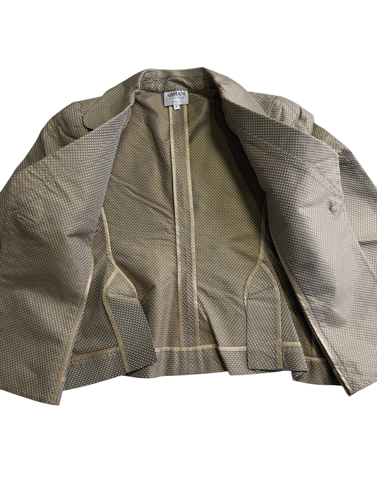 Vintage Armani Collezioni Silk Blend Cropped Blazer Made in Italy Beige Textured Jacket