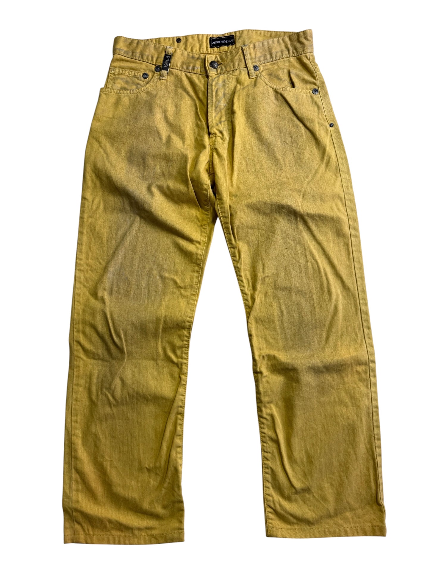 Emporio Armani Distressed Effect Yellow Denim Jeans Made in Italy