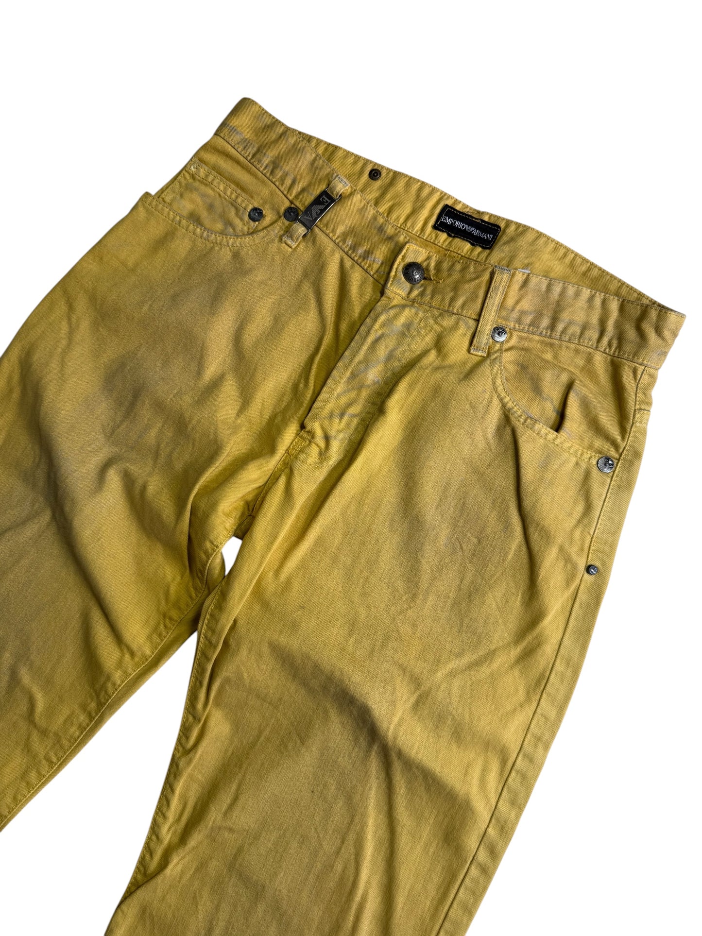 Emporio Armani Distressed Effect Yellow Denim Jeans Made in Italy