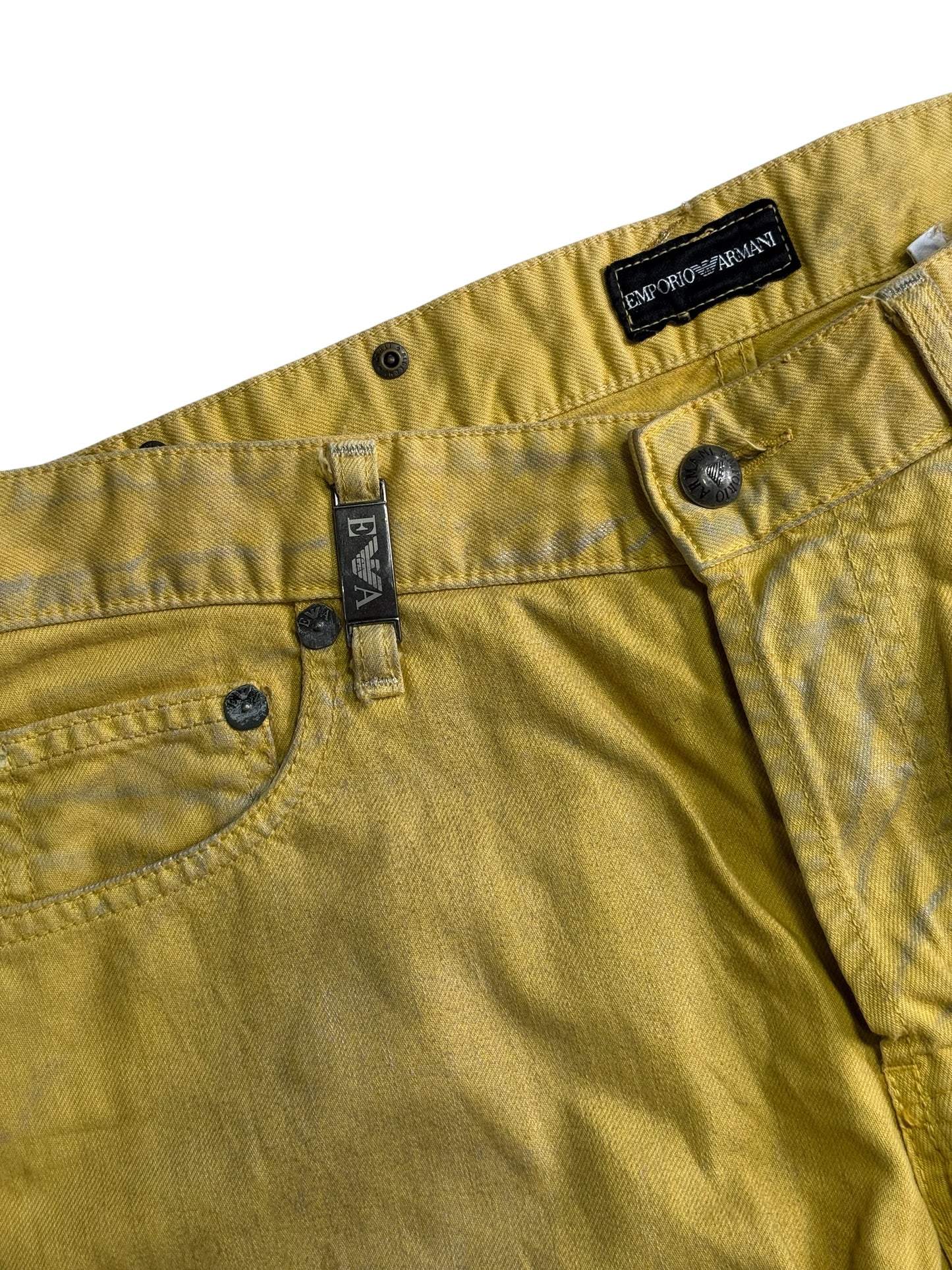 Emporio Armani Distressed Effect Yellow Denim Jeans Made in Italy