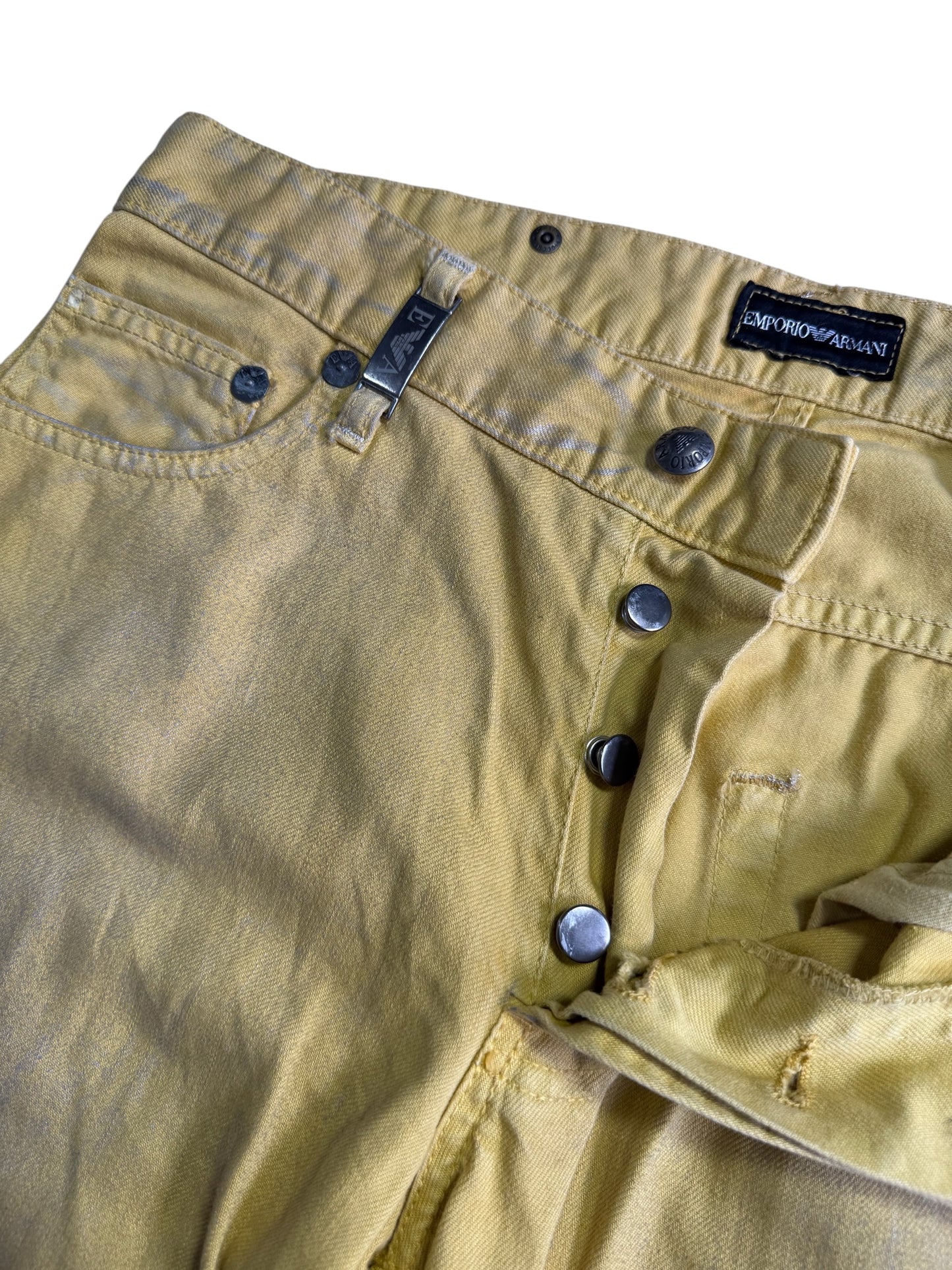 Emporio Armani Distressed Effect Yellow Denim Jeans Made in Italy