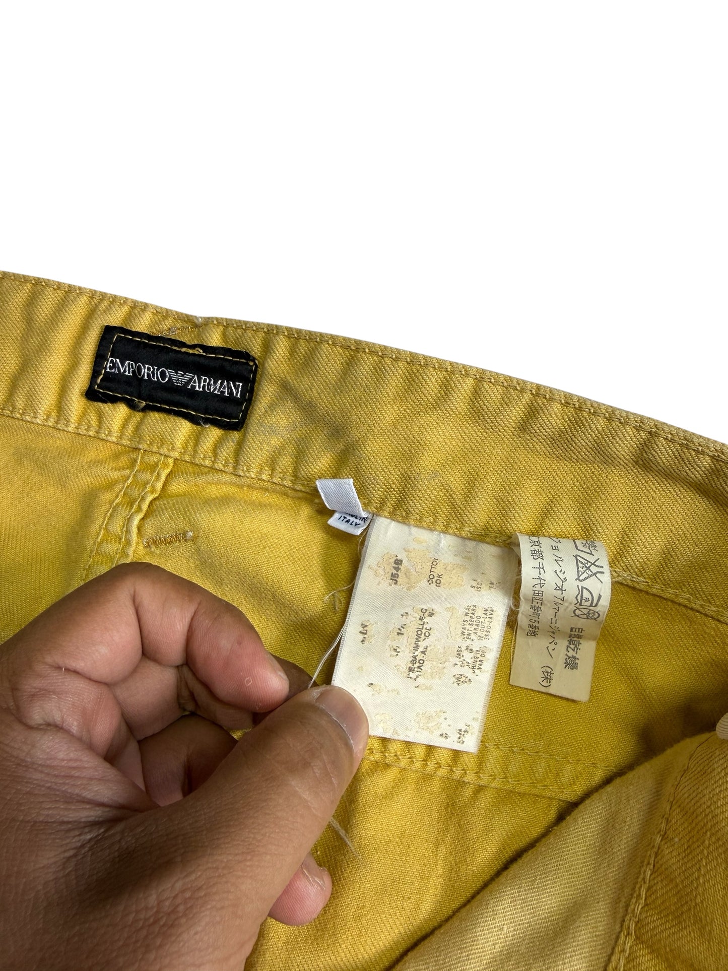 Emporio Armani Distressed Effect Yellow Denim Jeans Made in Italy