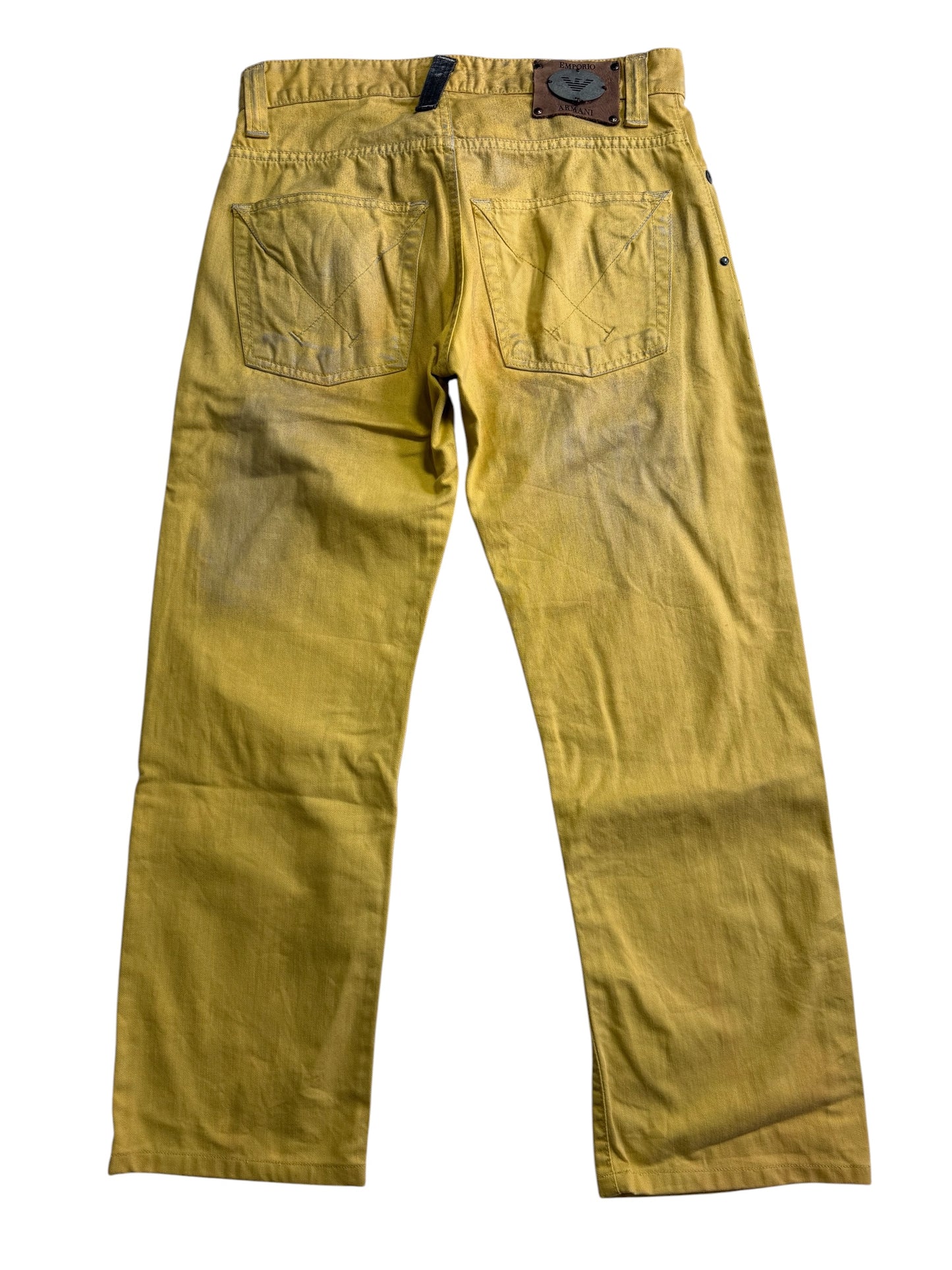 Emporio Armani Distressed Effect Yellow Denim Jeans Made in Italy