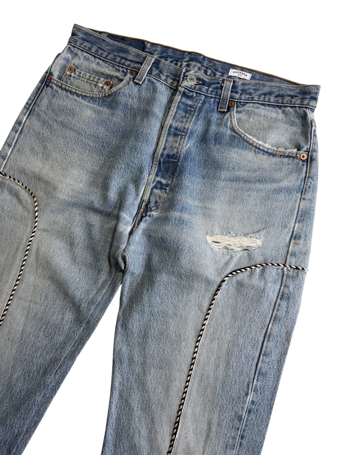 Custom Rework Levis 501 x Old Park Japan Distressed Panel Denim Jeans Made in USA