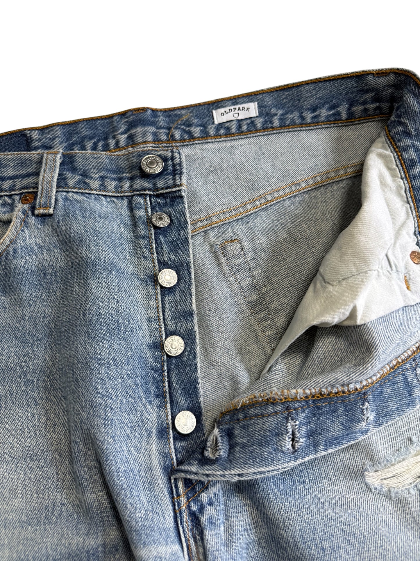 Custom Rework Levis 501 x Old Park Japan Distressed Panel Denim Jeans Made in USA