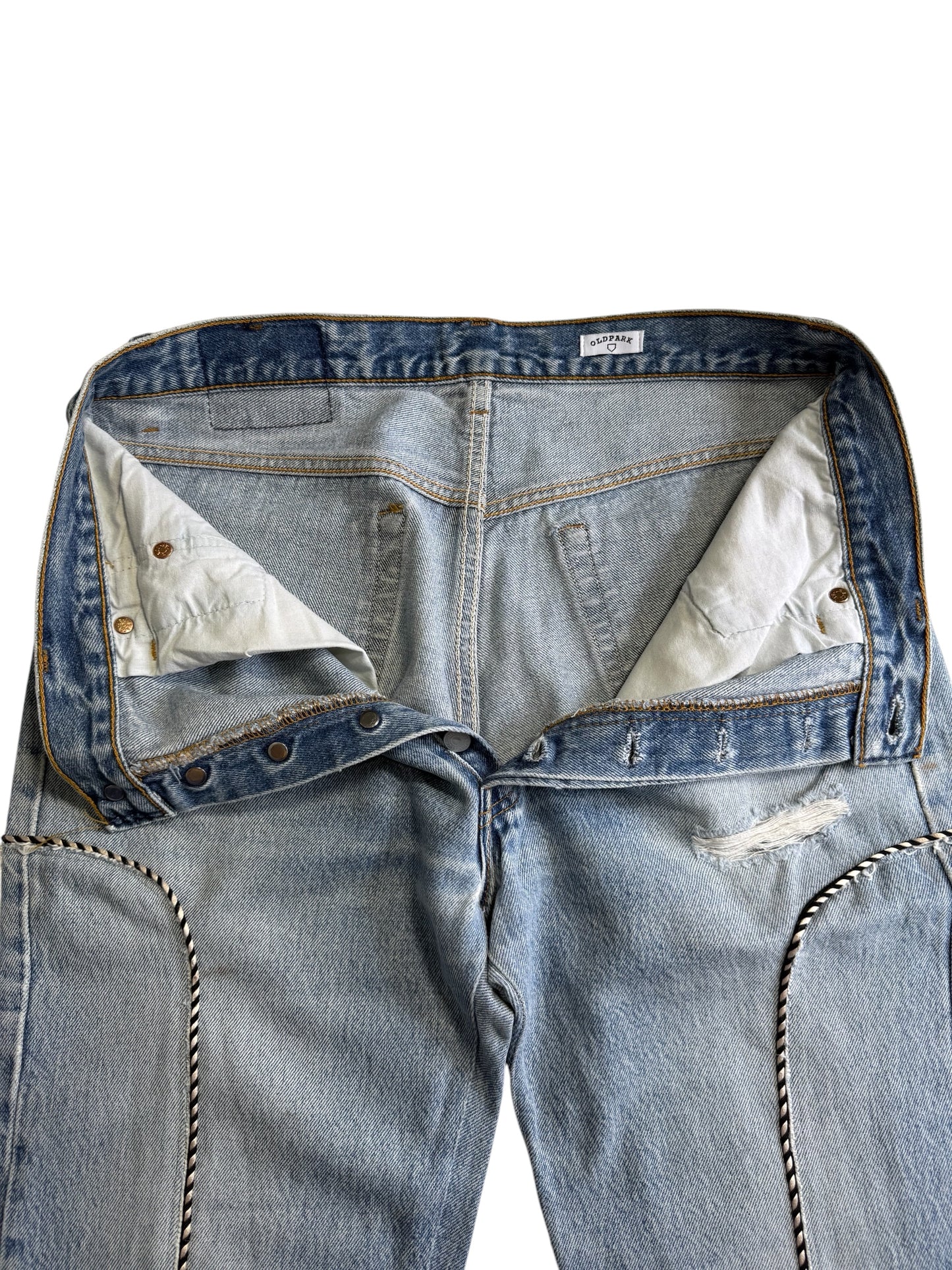 Custom Rework Levis 501 x Old Park Japan Distressed Panel Denim Jeans Made in USA
