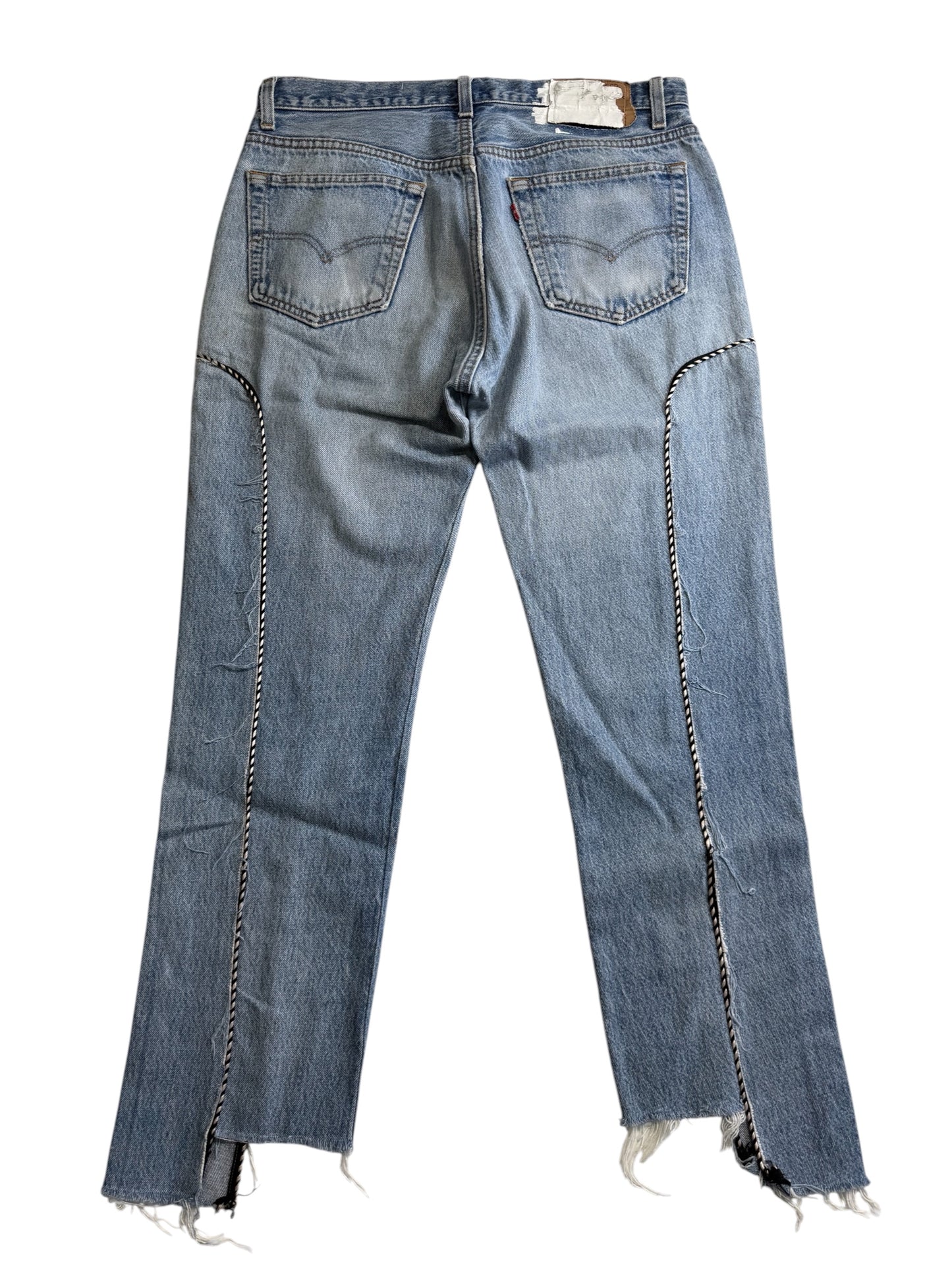 Custom Rework Levis 501 x Old Park Japan Distressed Panel Denim Jeans Made in USA