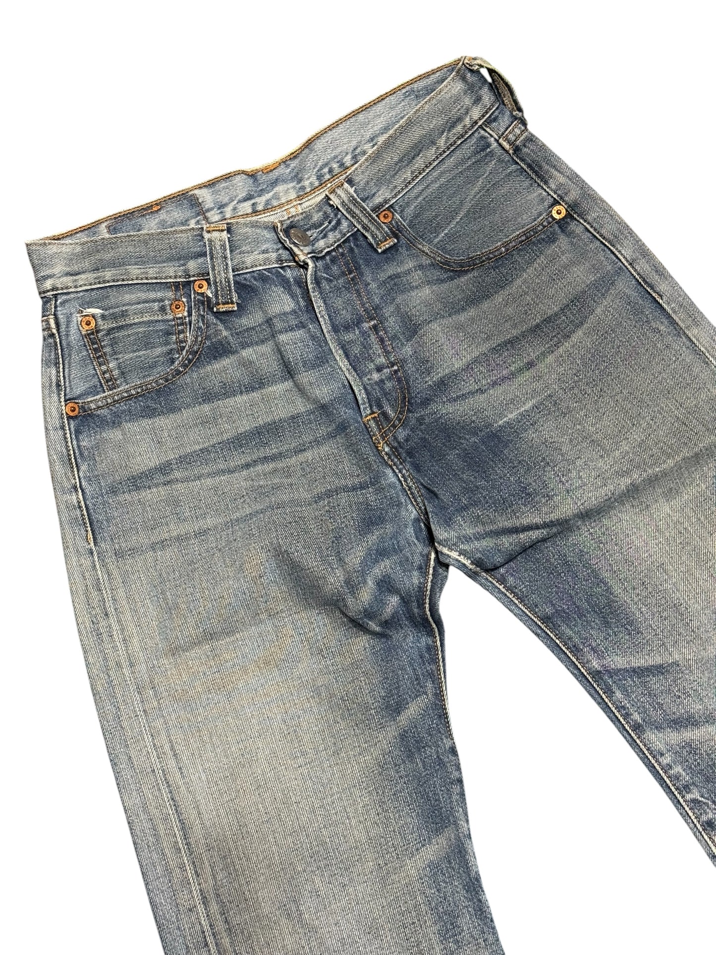 Levis 501 Faded Denim Jeans Whiskered Wash