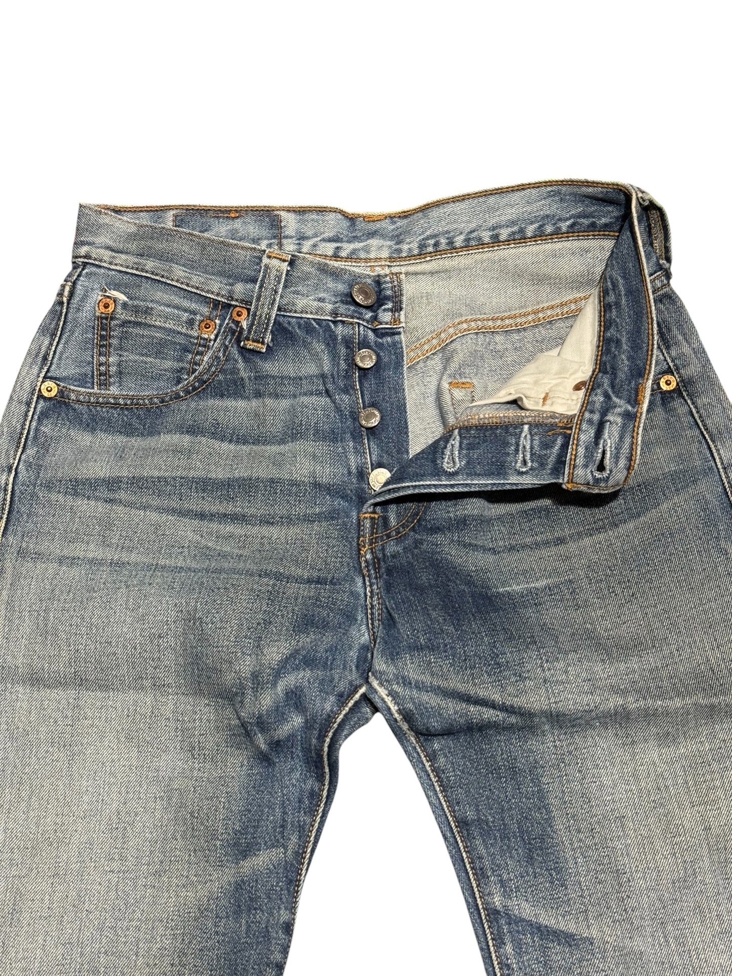 Levis 501 Faded Denim Jeans Whiskered Wash