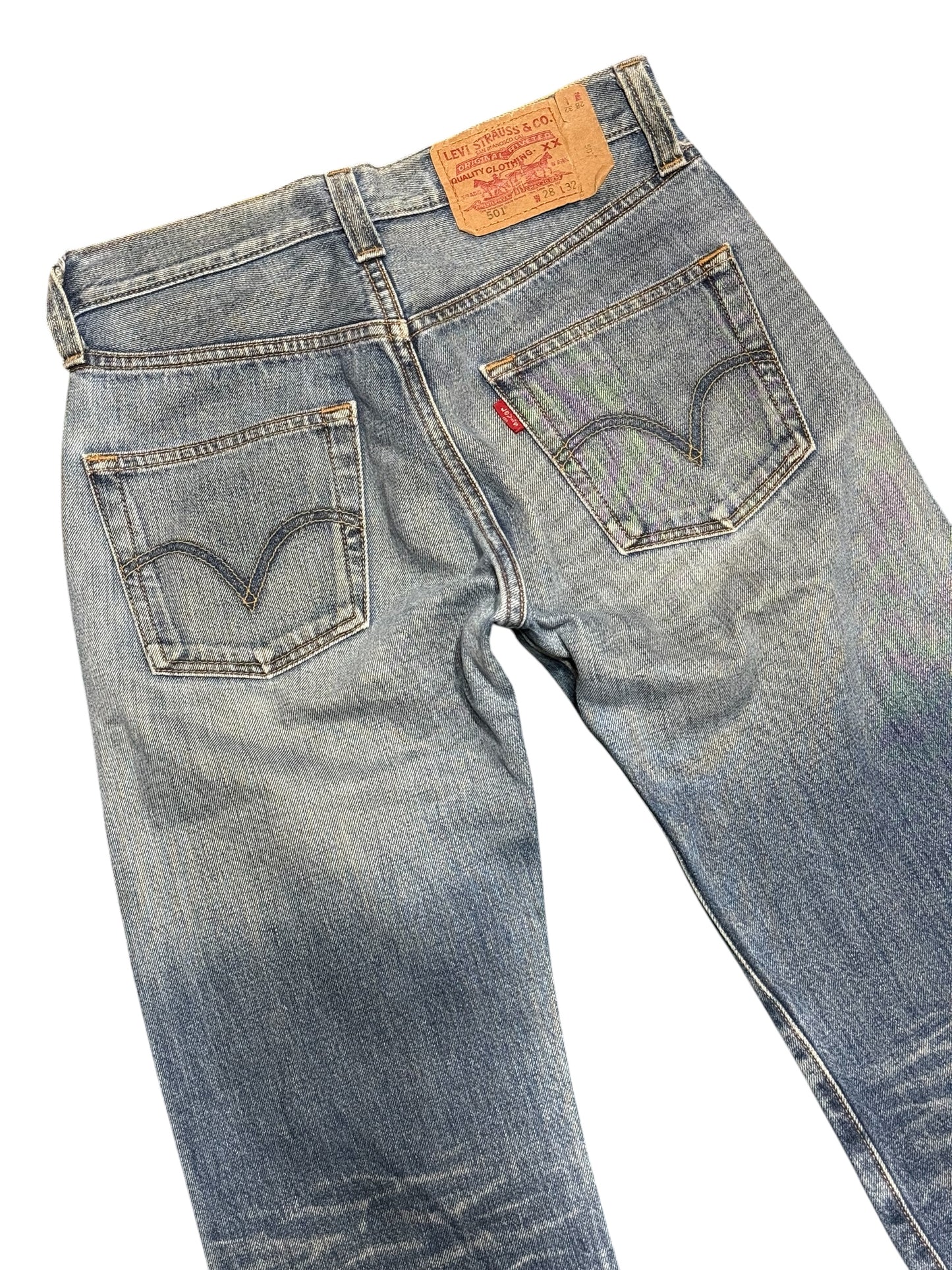 Levis 501 Faded Denim Jeans Whiskered Wash