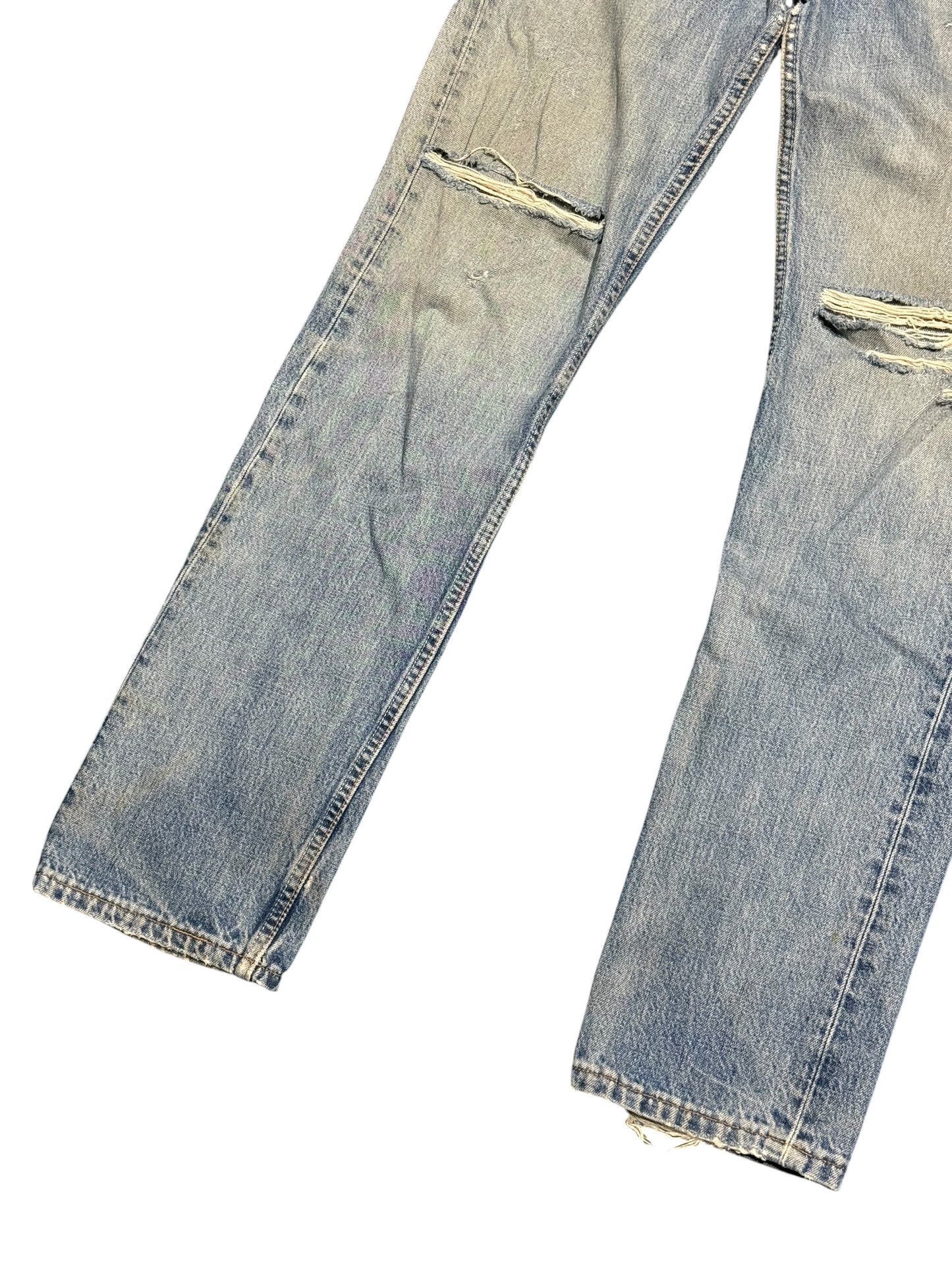 Levis 501 Distressed Denim Jeans Faded Wash Made in UK