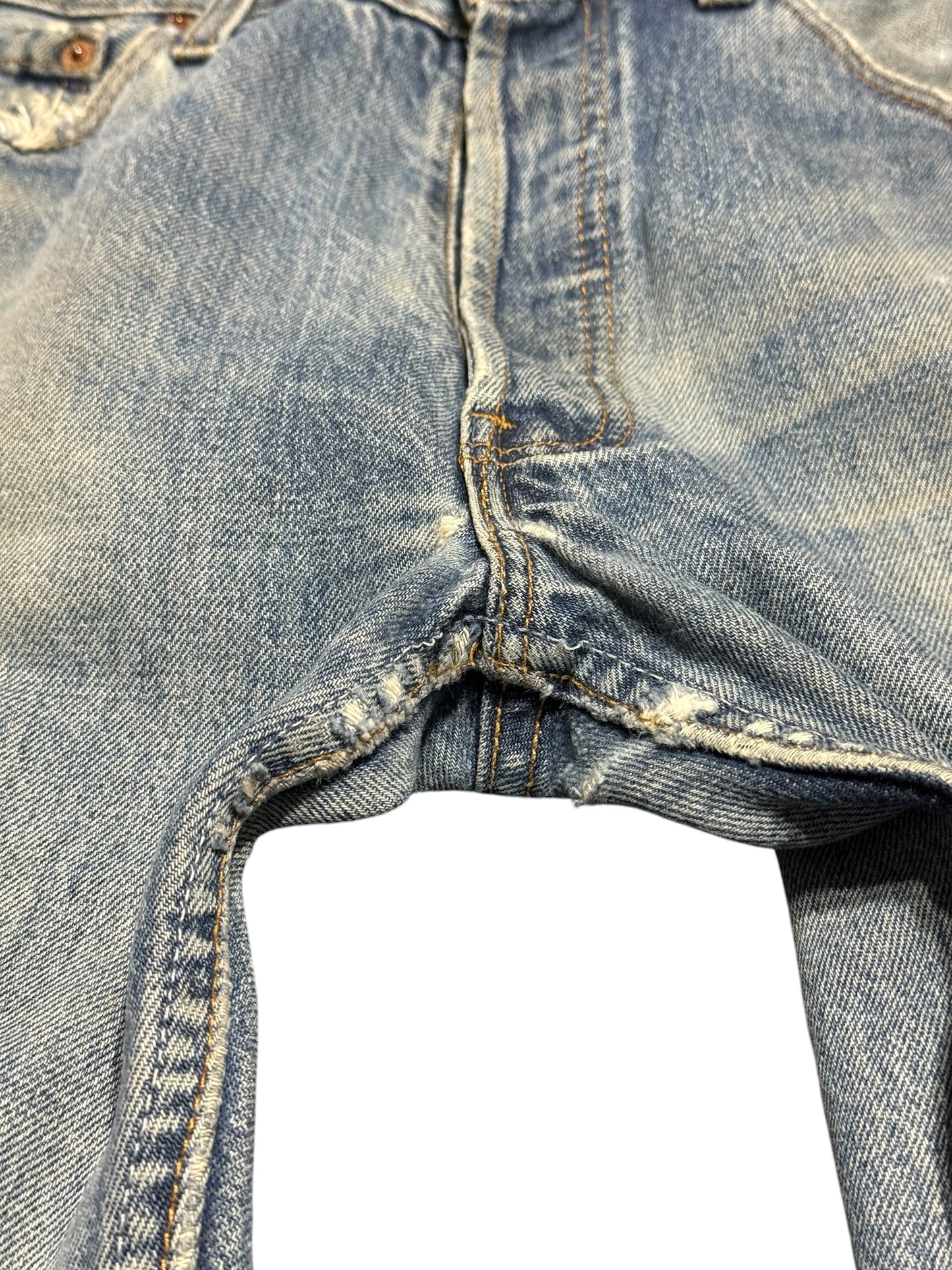 Levis 501 Distressed Denim Jeans Faded Wash Made in UK