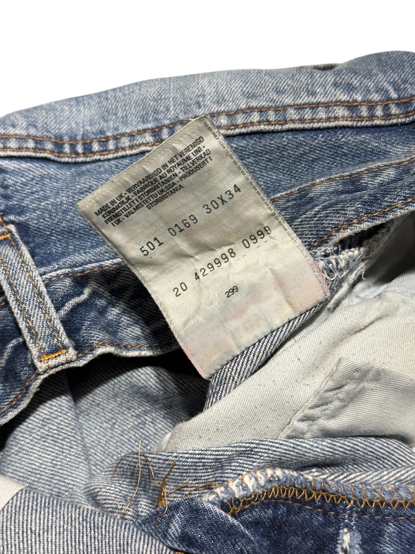 Levis 501 Distressed Denim Jeans Faded Wash Made in UK