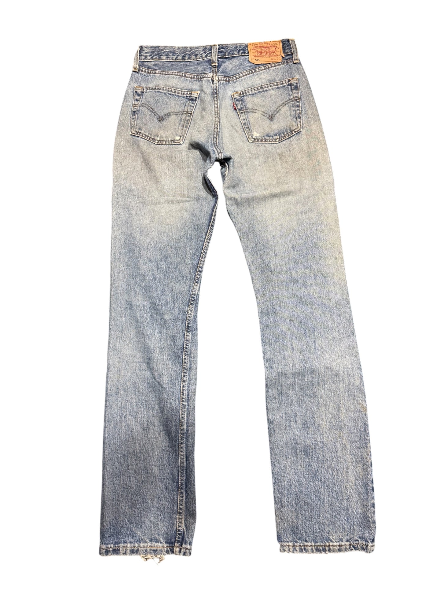 Levis 501 Distressed Denim Jeans Faded Wash Made in UK