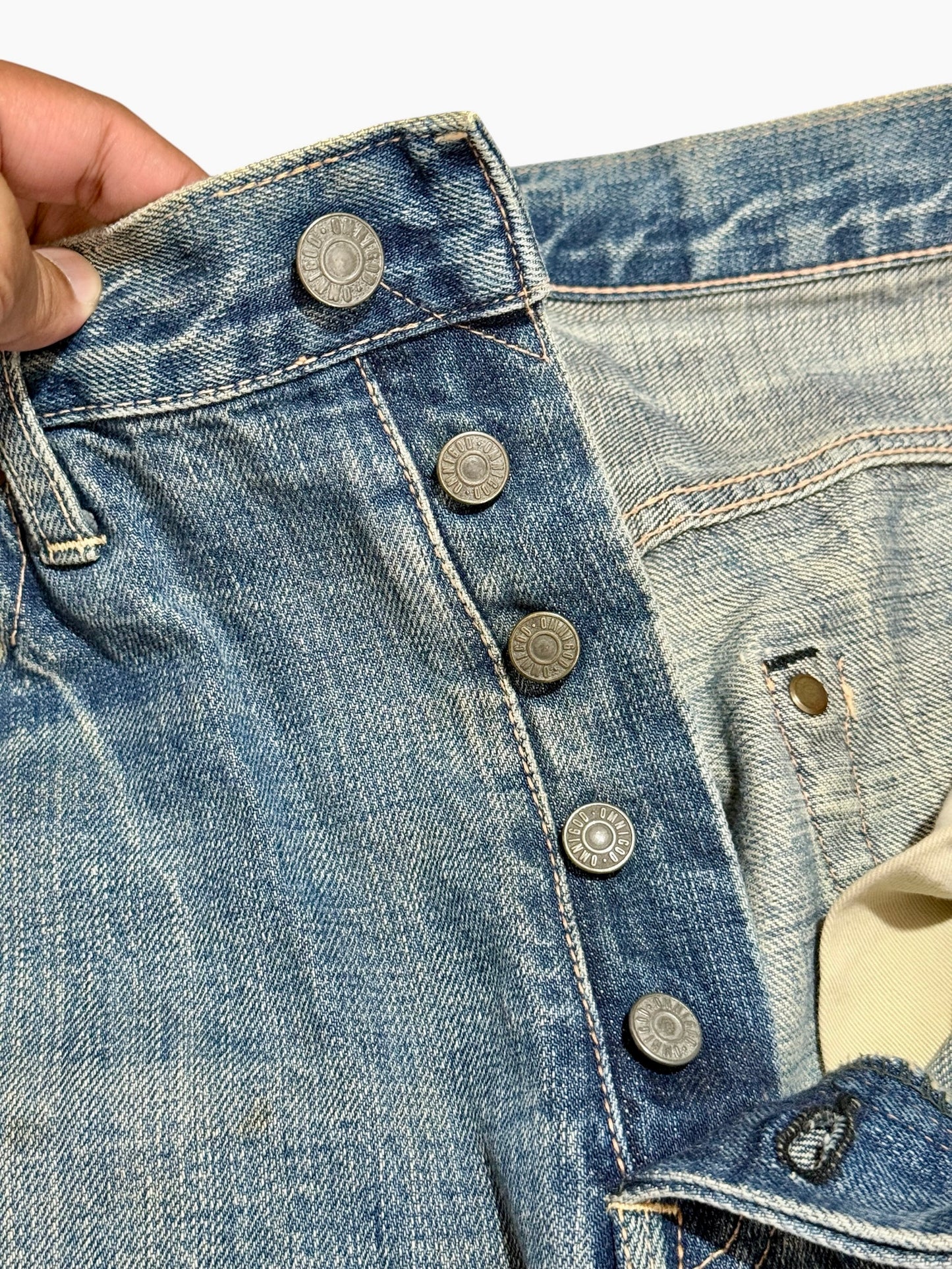 Vintage Omnigod Japan Selvedge Denim Jeans Distressed Fade Made in Japan